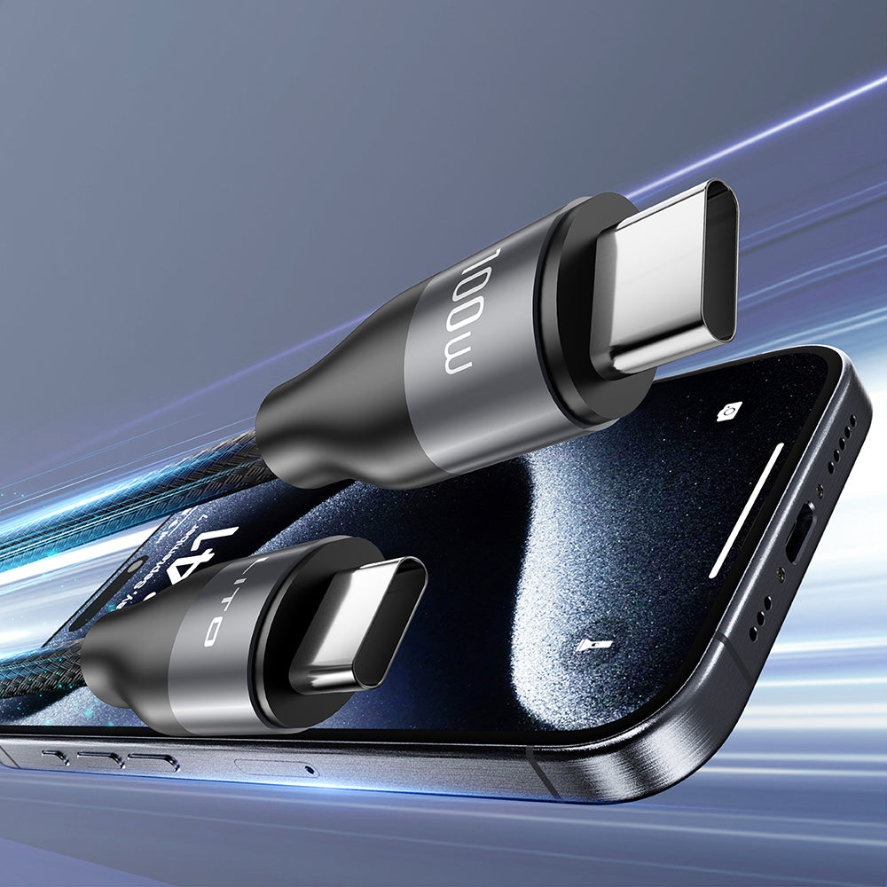 Lito - Data Cable (LD23CC) - Type-C to Type-C, Fast Charging, Braided Nylon, 100W, 480Mbps, 1m - Grey