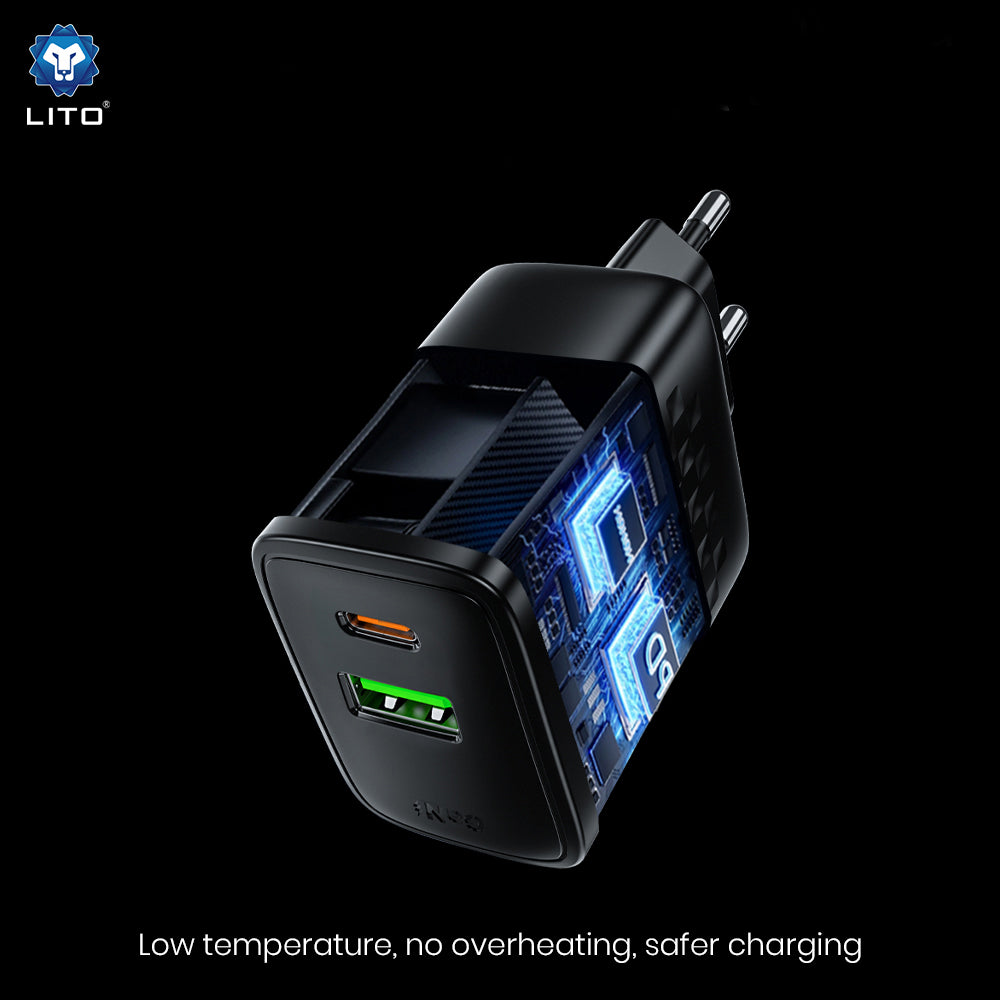 Lito - Wall Charger (LC24) - Type-C, USB Output, PD65W, GaN, PC Fireproof, EU Plug - Black