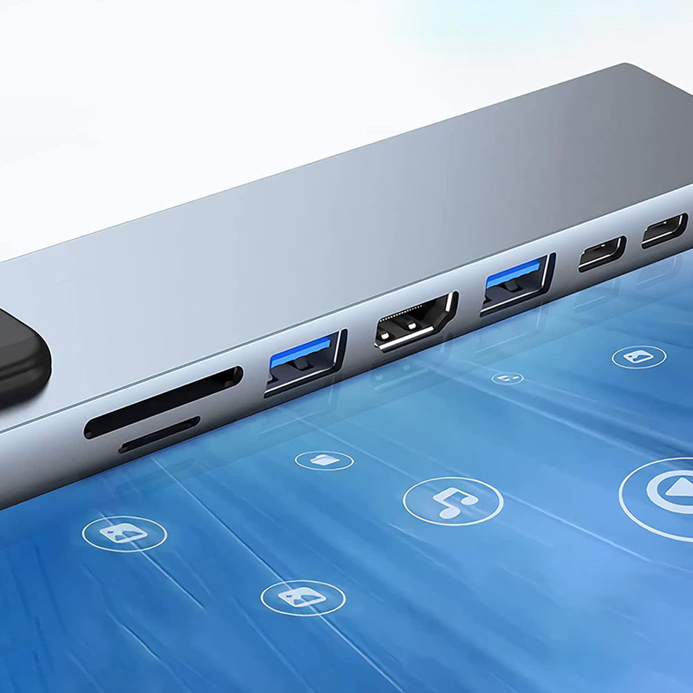 Techsuit - Docking Station NetBridge 8 in 1 (H2) - Type-C to 2x Type-C, 2x USB, HDMI, RJ45, TF/SD, 4K@30Hz, PD87W - Gray