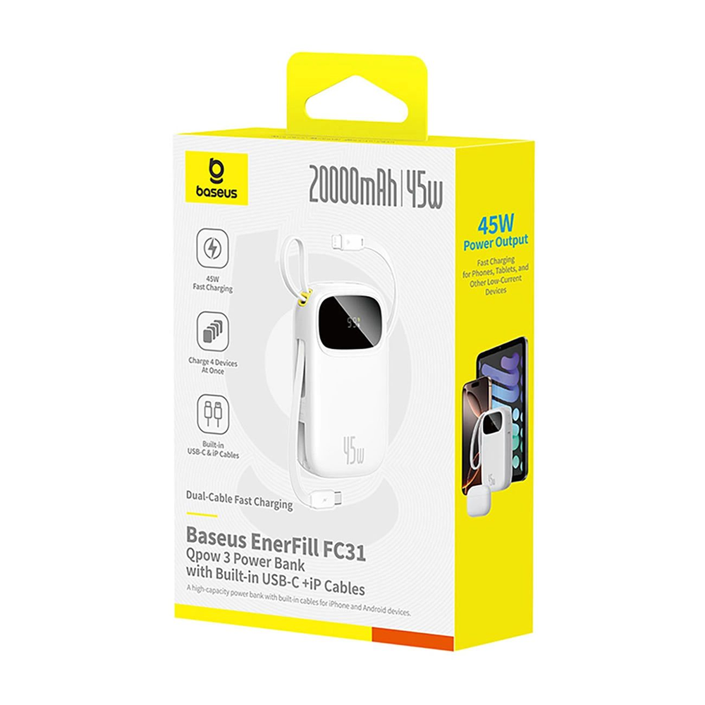Baseus EnerFill FC31 Qpow 3 Power Bank 10000mAh 45W Moon White
