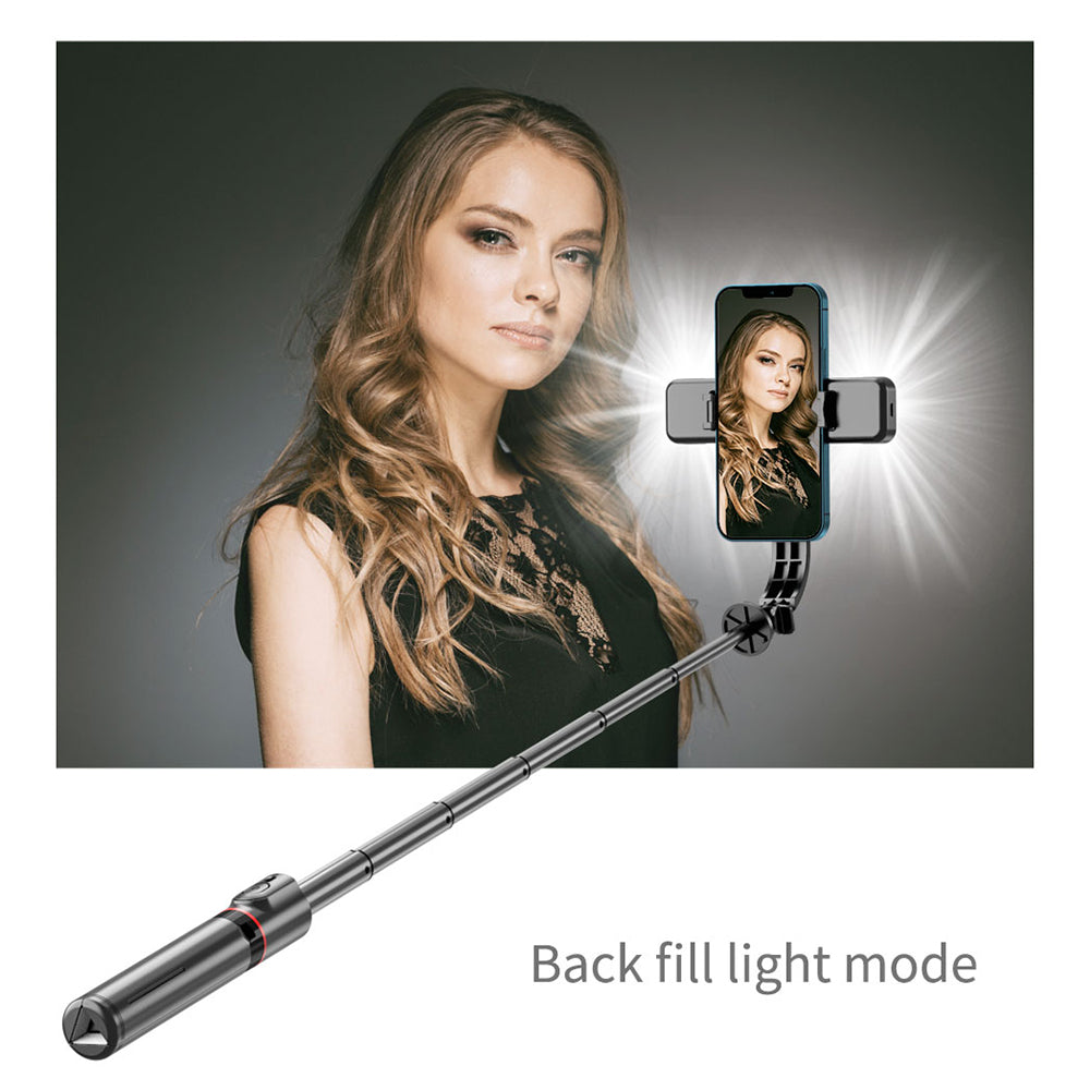 Techsuit - Selfie Stick (L12D) - Stable Tripod with Bluetooth Remote Control, 2x Detachable LED Light, 108cm - Black