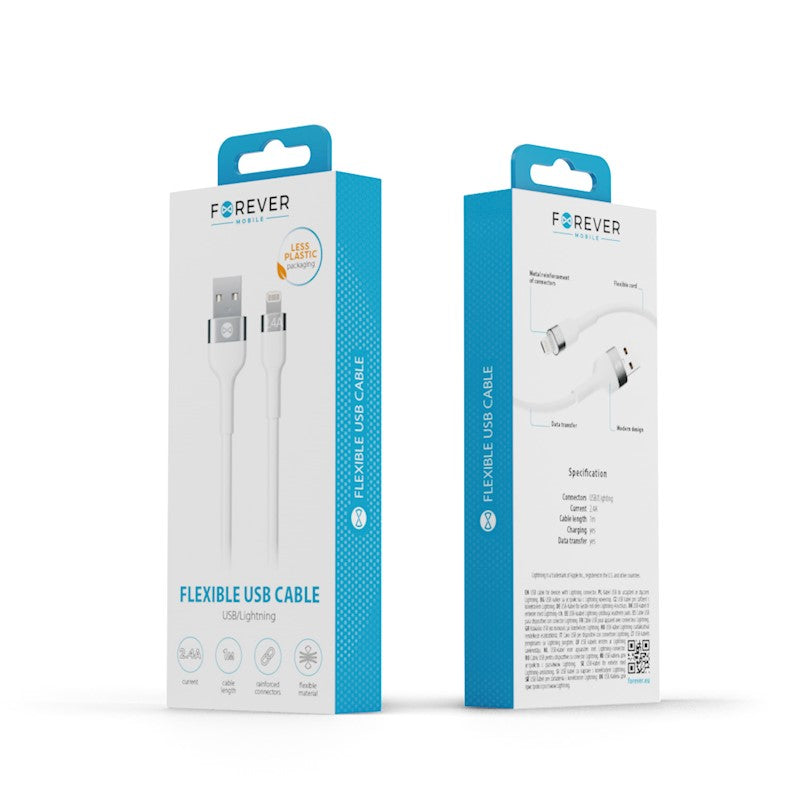 Forever - USB to Lighting Flexible Cable 2,4A 1m - White