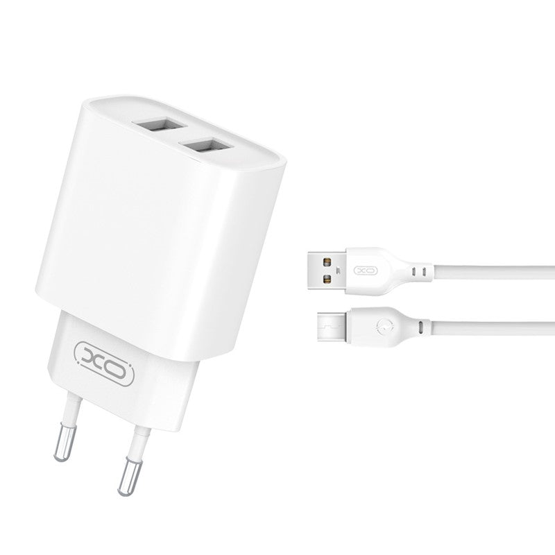 XO wall charger CE02C 2x USB 2,1A white – Φορτιστής Ταχείας Φόρτισης Τοίχου Ταξιδίου με καλώδιο USB-C