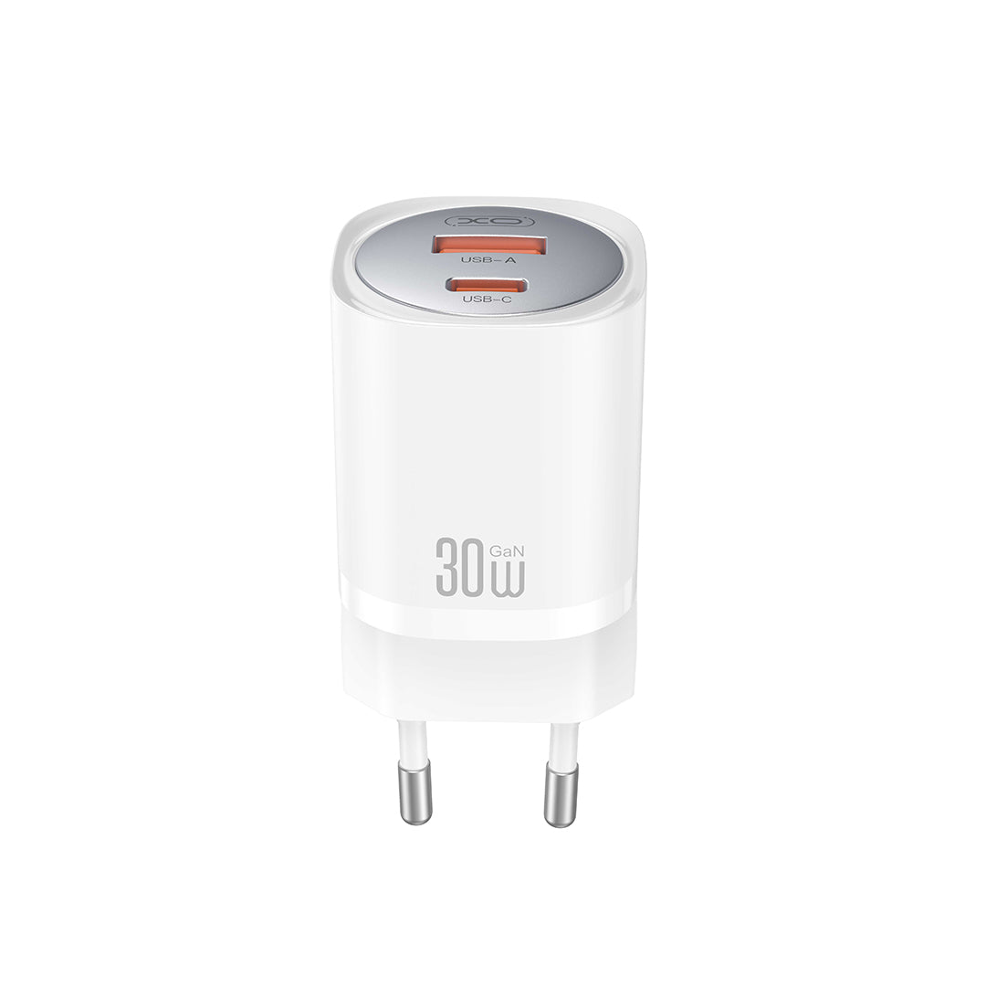 XO Wall Charger CE21 (1xUSB-A, 1x USB-C) 30W - Φορτιστής Ταχείας Φόρτισης Τοίχου Ταξιδίου με καλώδιο USB-C / USB-C