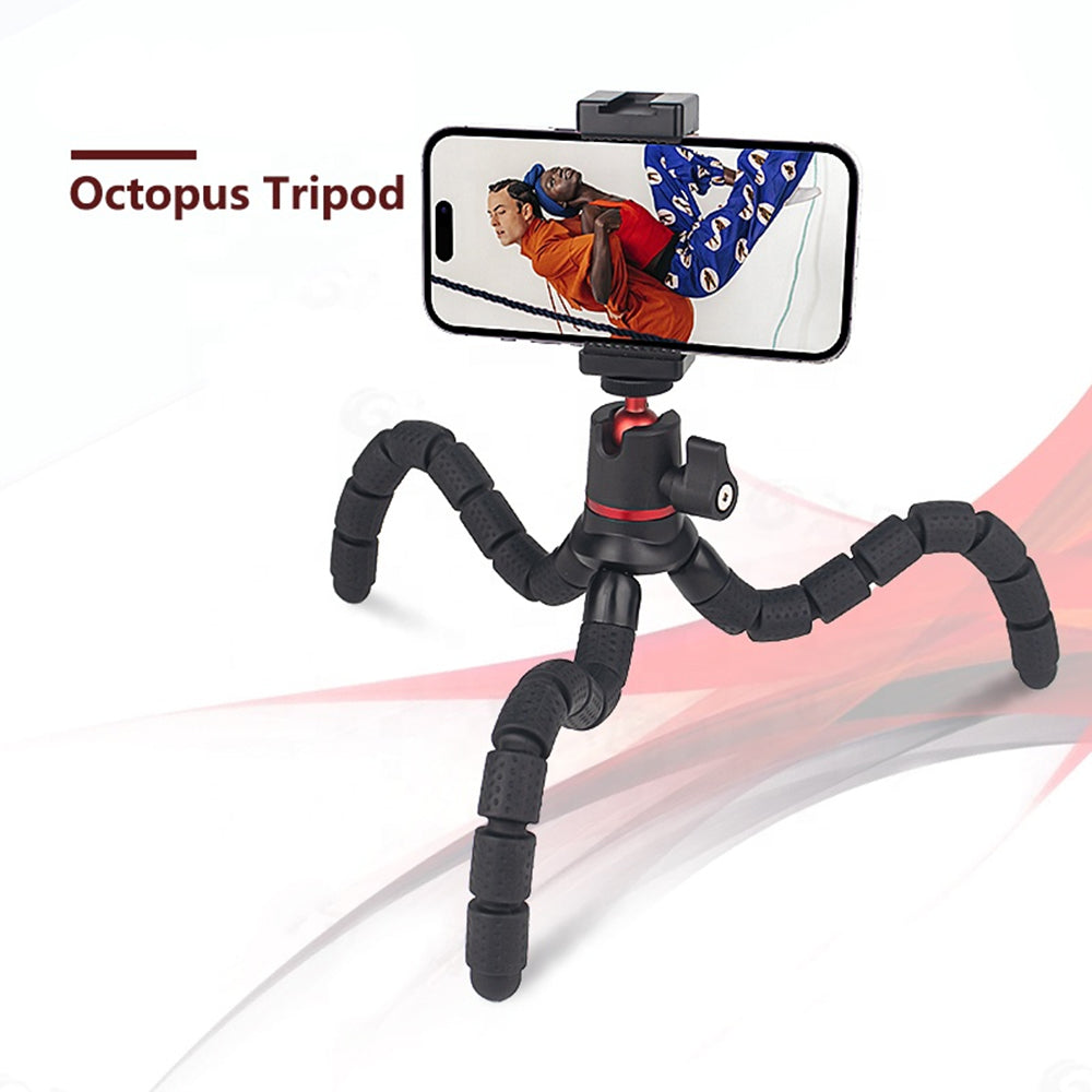 Techsuit - Octopus Tripod (JX-004) - for Phone and GoPro Action Camera, Portable, Flexible - Black