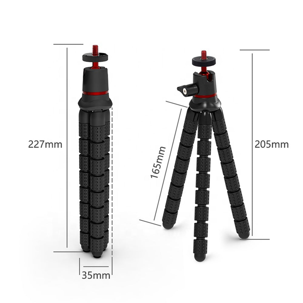 Techsuit - Octopus Tripod (JX-004) - for Phone and GoPro Action Camera, Portable, Flexible - Black