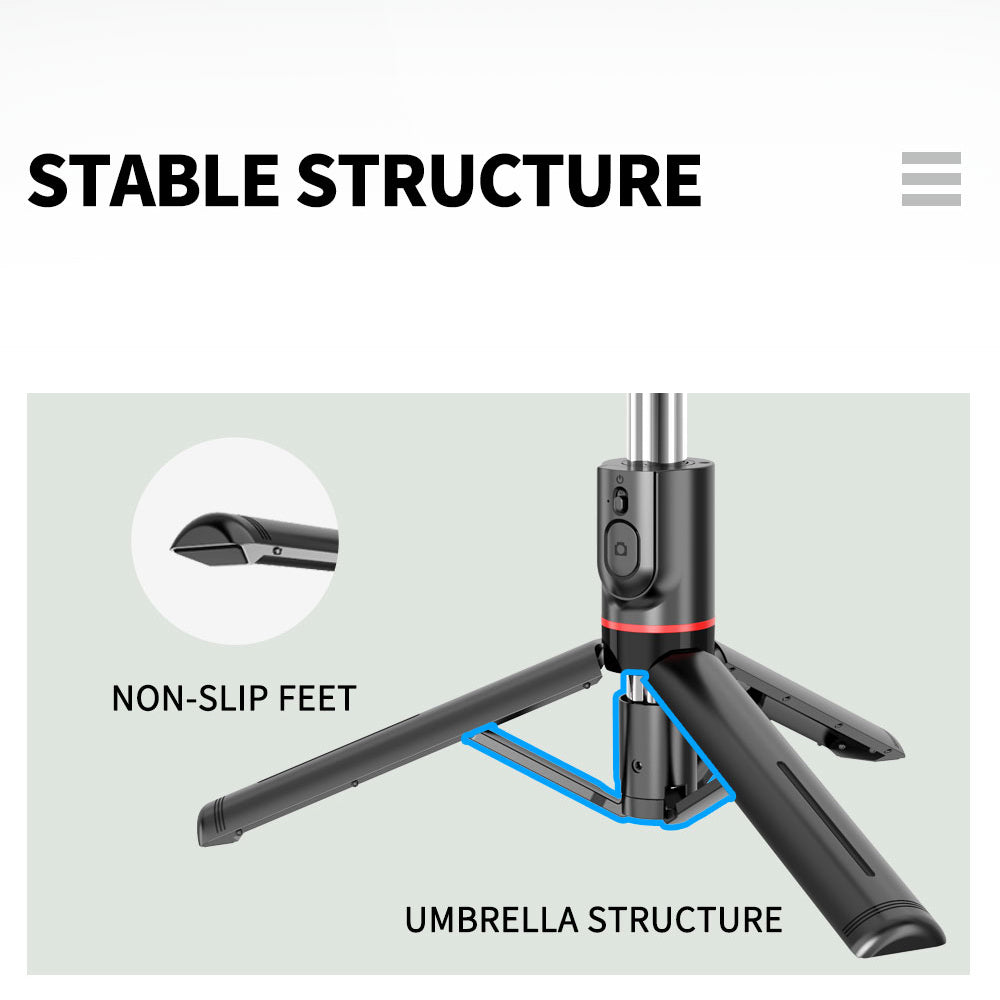 Techsuit - Selfie Stick (L13) - Stable Extendable Tripod with Bluetooth Remote Control, 113cm - Black