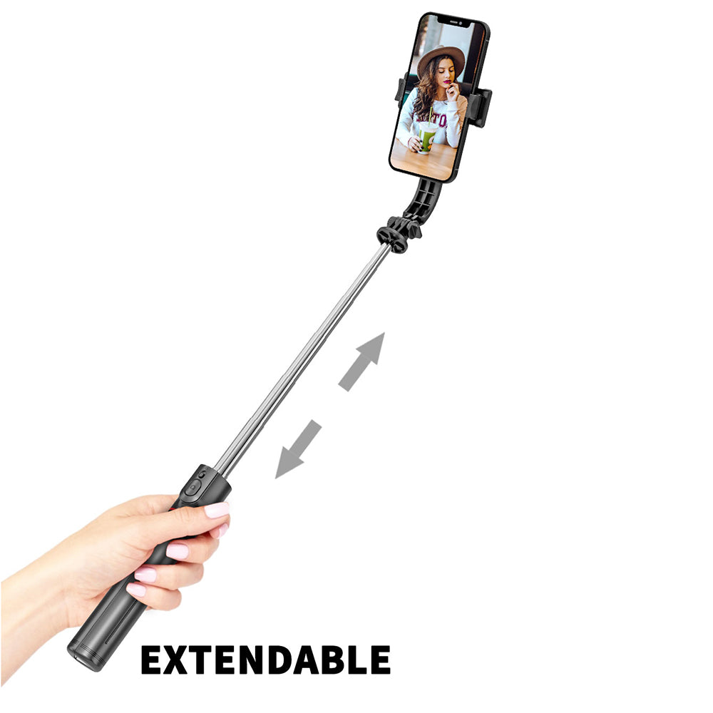 Techsuit - Selfie Stick (L13) - Stable Extendable Tripod with Bluetooth Remote Control, 113cm - Black
