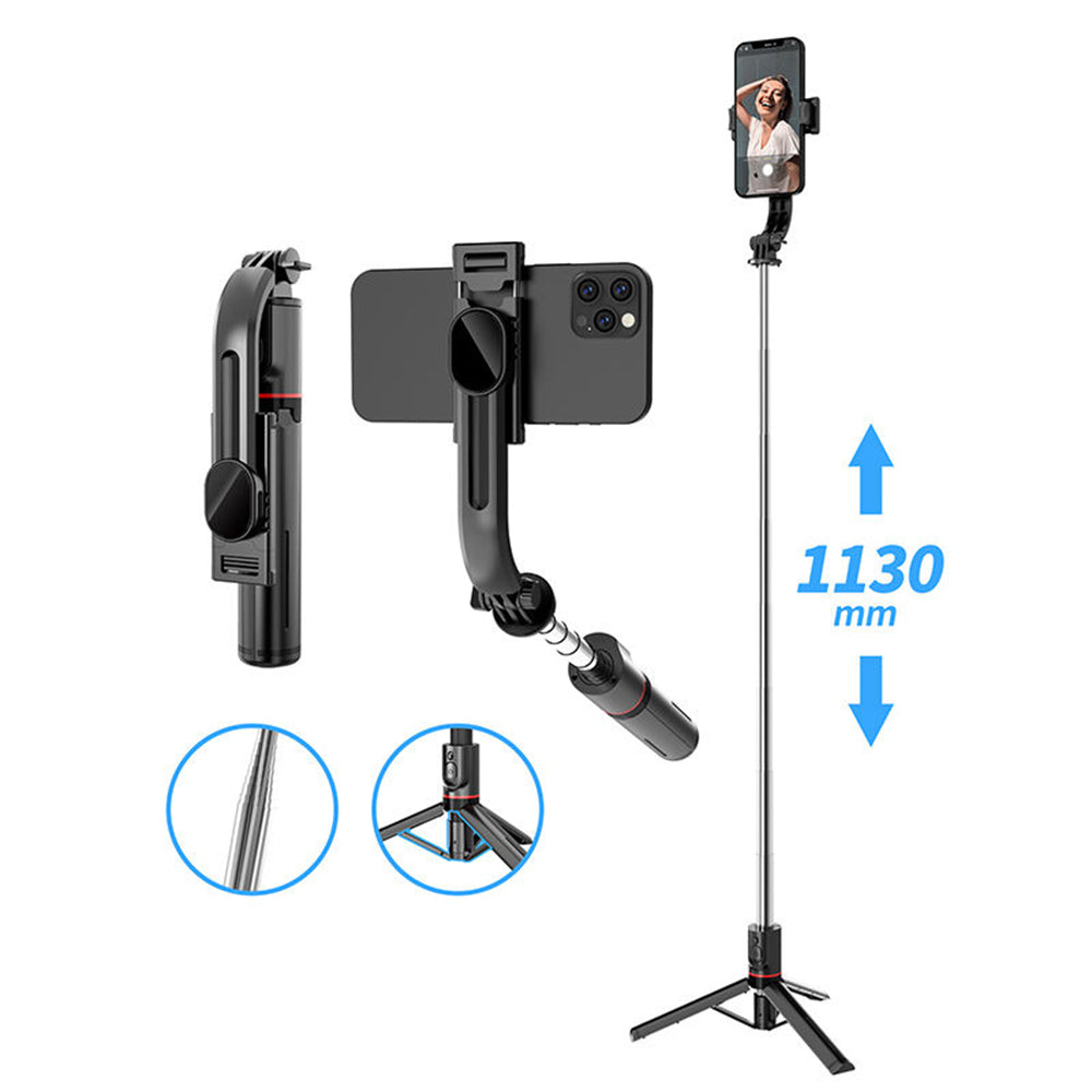 Techsuit - Selfie Stick (L13) - Stable Extendable Tripod with Bluetooth Remote Control, 113cm - Black