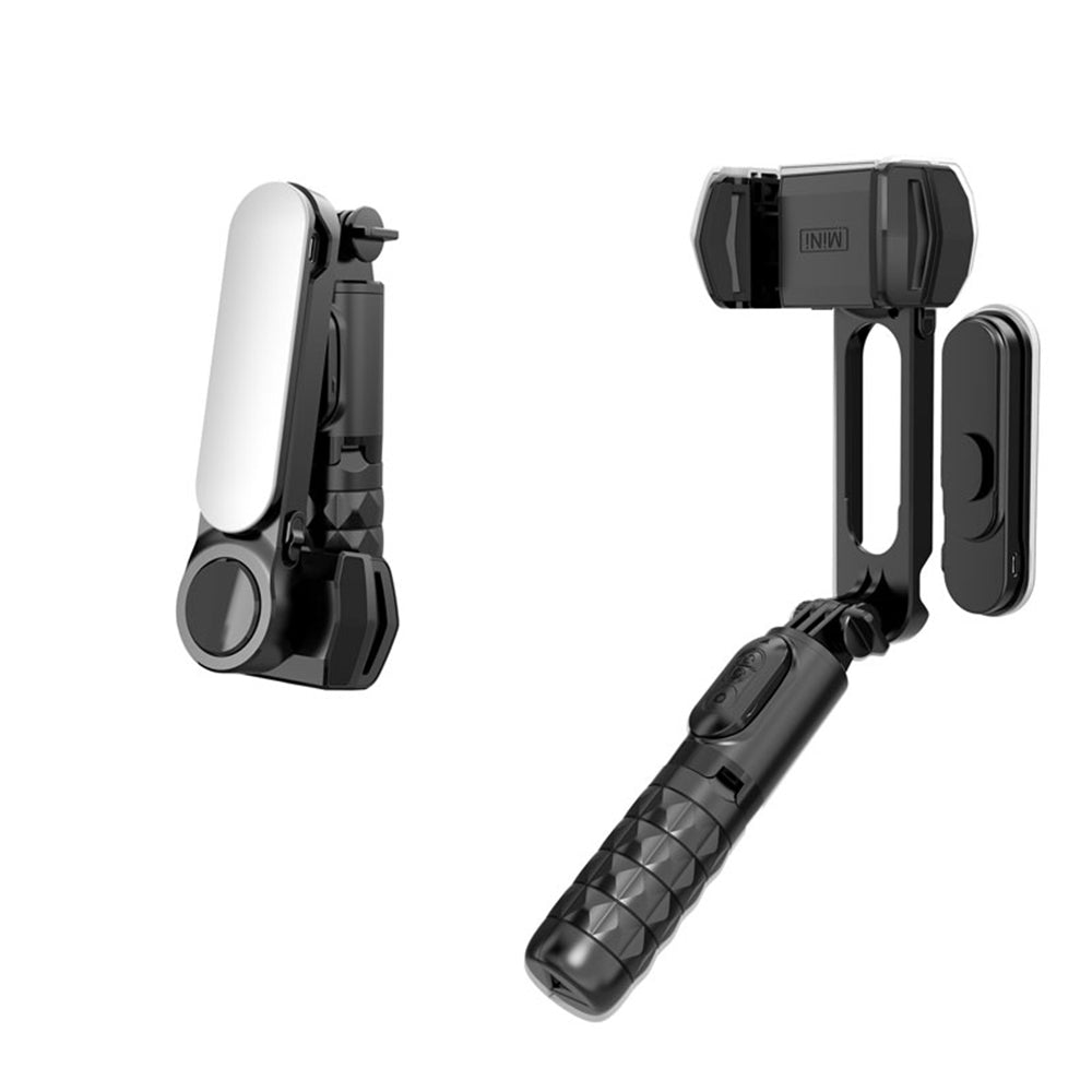 Techsuit - Gimbal Mini Selfie Stick (Q09) - Stabilizer Tripod with LED Light and Bluetooth Remote Control, 70cm - Black