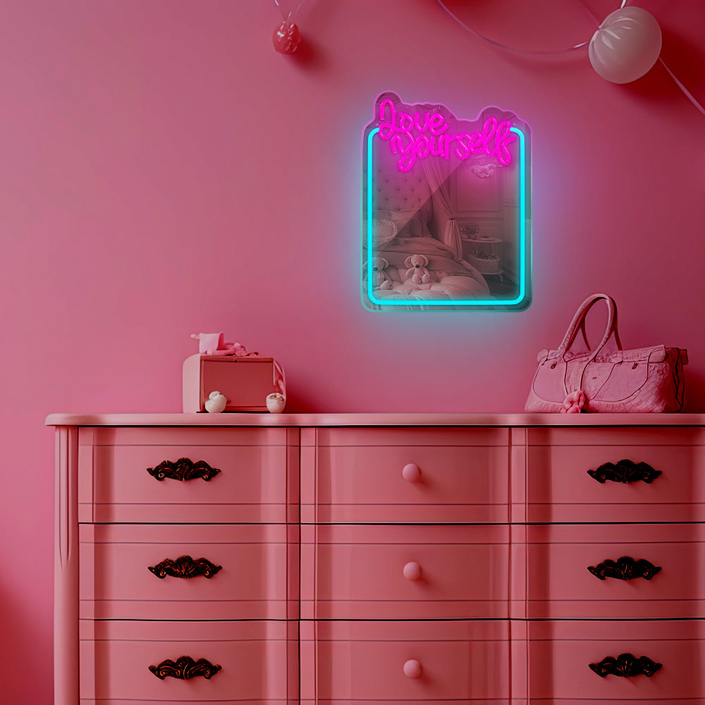 Forever Light Neon Mirror LED Love Yourself/Turquoise Pink - Διακοσμητικός Καθρέπτης με LED Neon