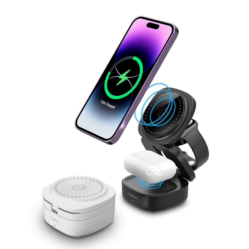 Maxlife MXWC-06 magnetic wireless charger 15W - Μαγνητικός ασύρματος φορτιστής 3 σε 1 μέγιστης ισχύος 15W σε λευκό χρώμα