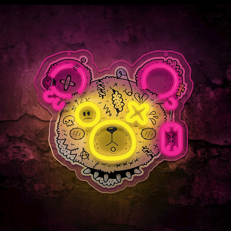 Forever Light Neon Punk Teddy Bear pink-yellow - Διακοσμητικό φωτιστικό τοίχου