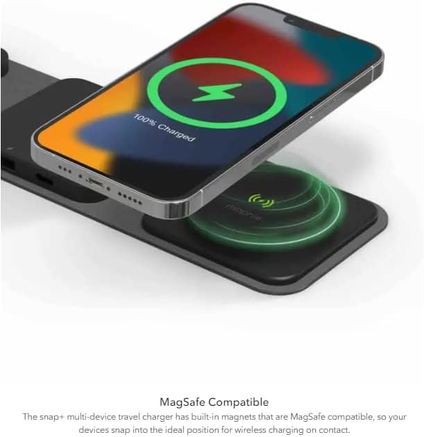 Mophie 2-in-1 Snap+ Travel Charger with Snap Adapter Μαγνητικός πολυφορτιστής ταξιδίου ισχύος 15W σε χρώμα μαύρο/γκρι