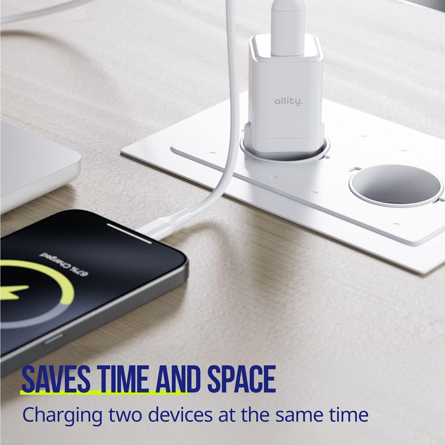 Φορτιστής τοίχου Allity GaN PD QC ATC-01-30WAC 1x USB-c 1x USB-a 30W λευκός