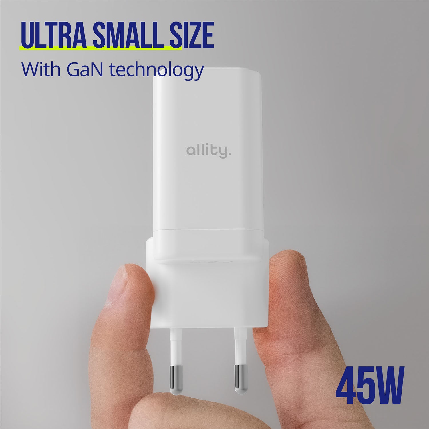 Φορτιστής τοίχου Allity GaN PD QC ATC-01-45WAC 1x USB-c 1x USB-a 45W λευκός