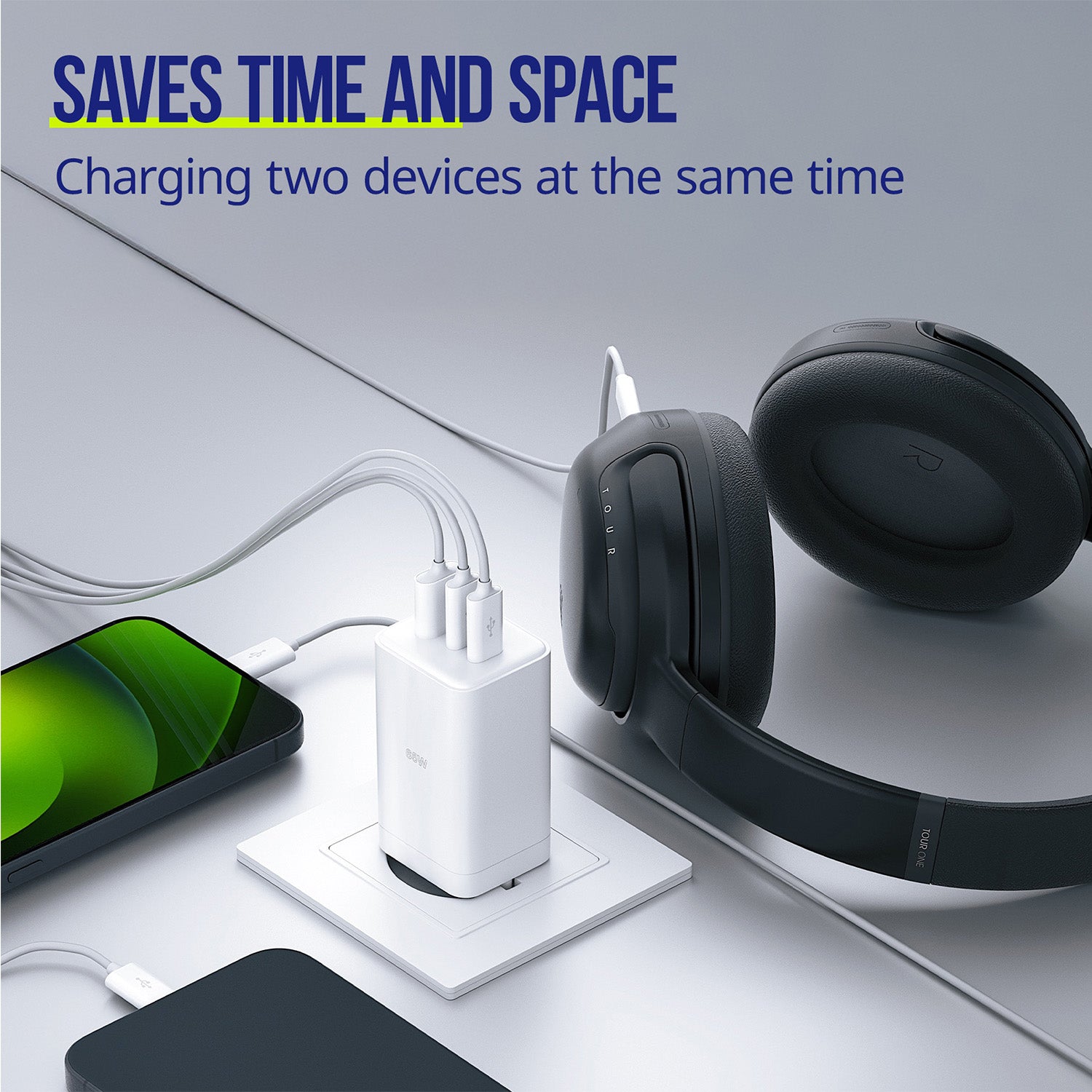Φορτιστής τοίχου Allity GaN PD QC ATC-01-65WACC 2x USB-c 1x USB-a 65W λευκός