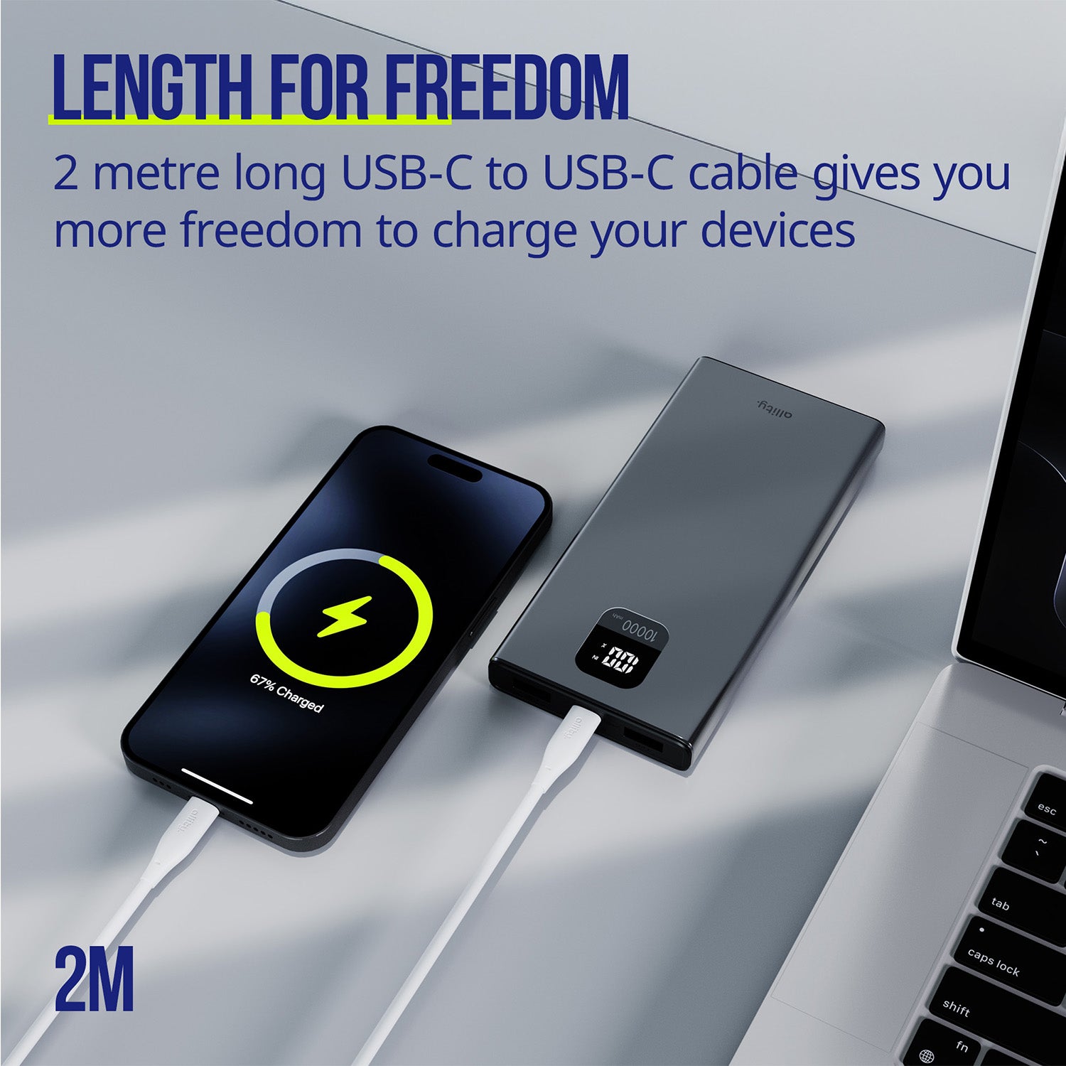 Καλώδιο Allity AUC-02 USB-c - USB-c 2,0 m 60W λευκό