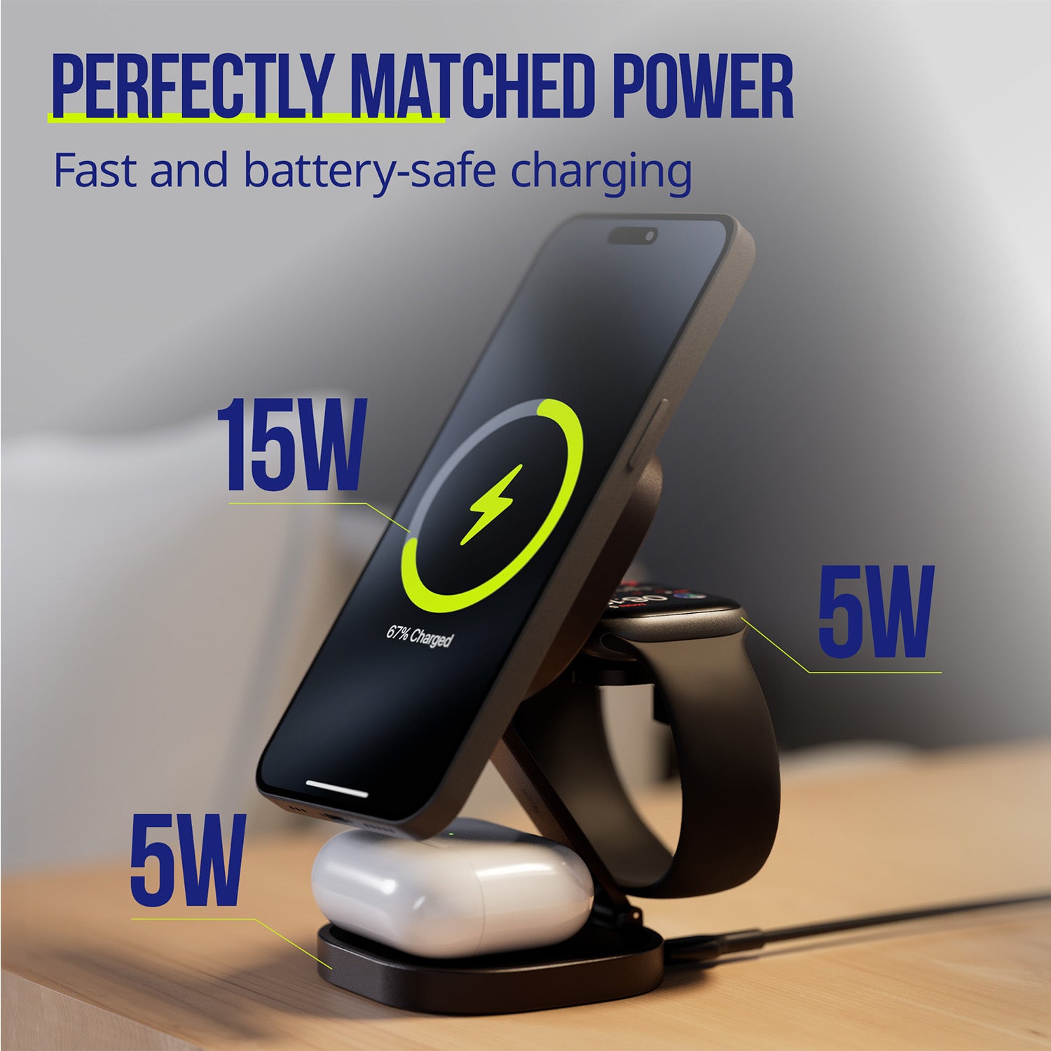 Ασύρματος φορτιστής Allity AWC-220-25WMS 25W γραφίτης 3σε1