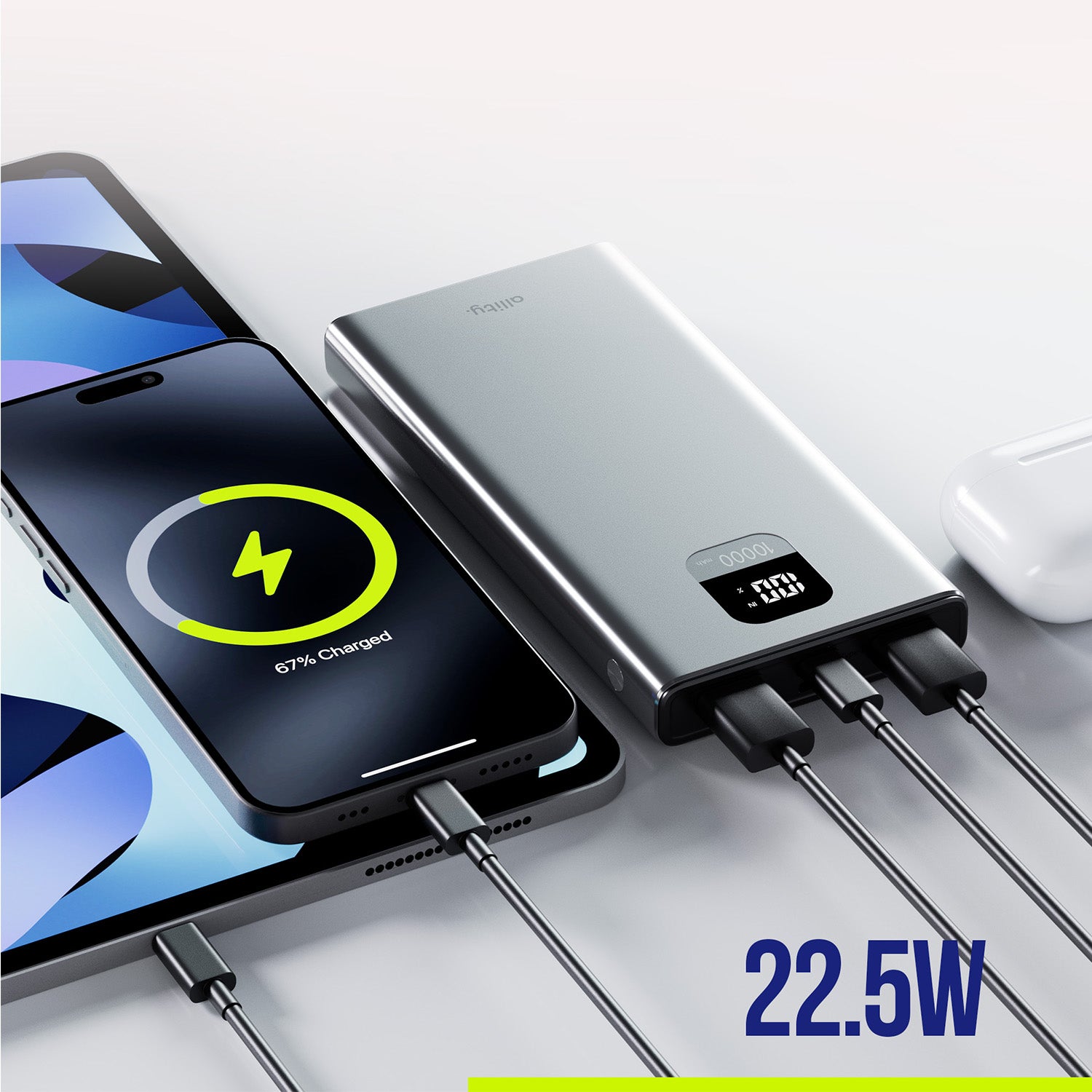 PowerBank Allity APB-100 PD QC 22,5W 10.000 mAh γκρι