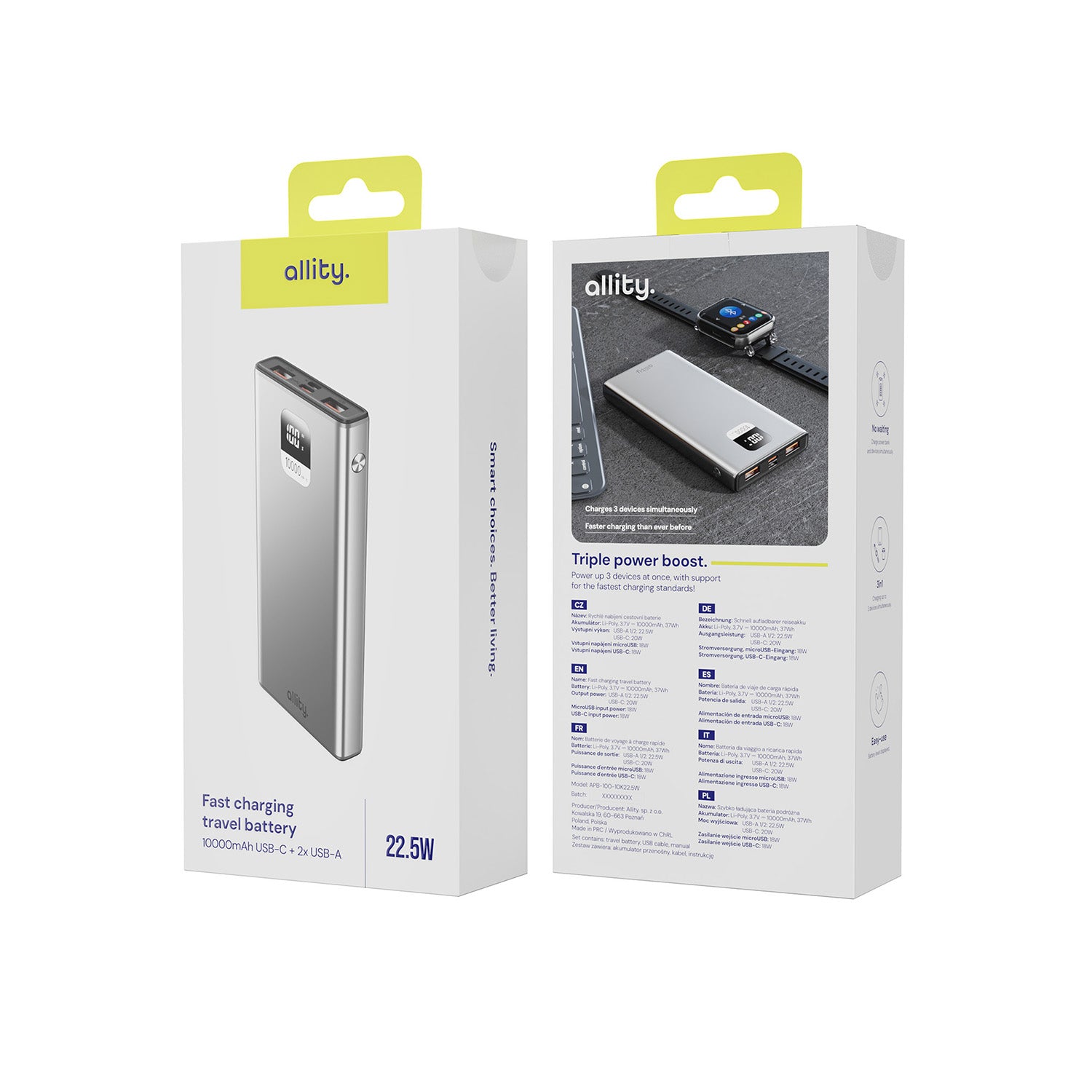 PowerBank Allity APB-100 PD QC 22,5W 10.000 mAh γκρι