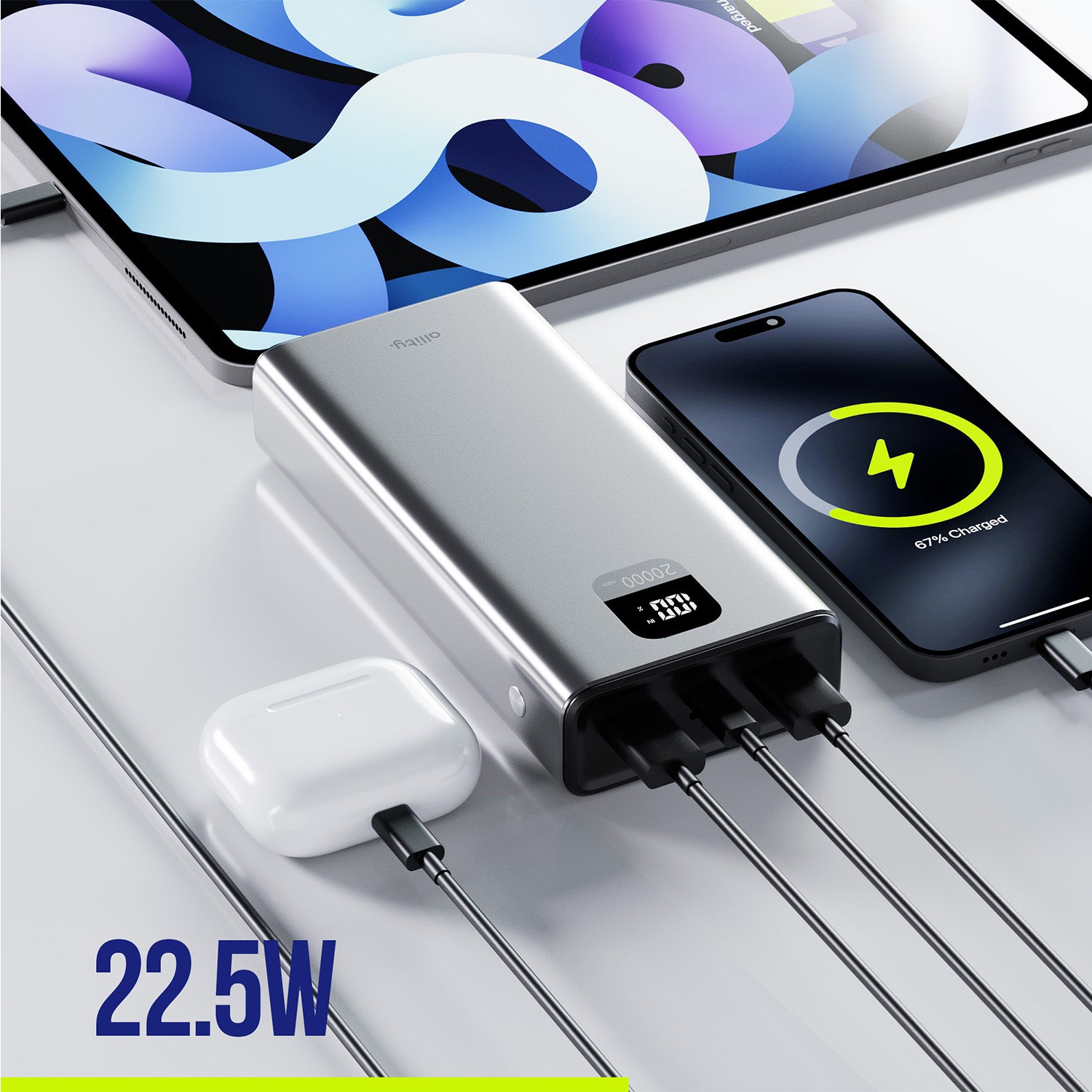 Power bank Allity APB-100 PD QC 22,5W 20.000 mAh γκρι