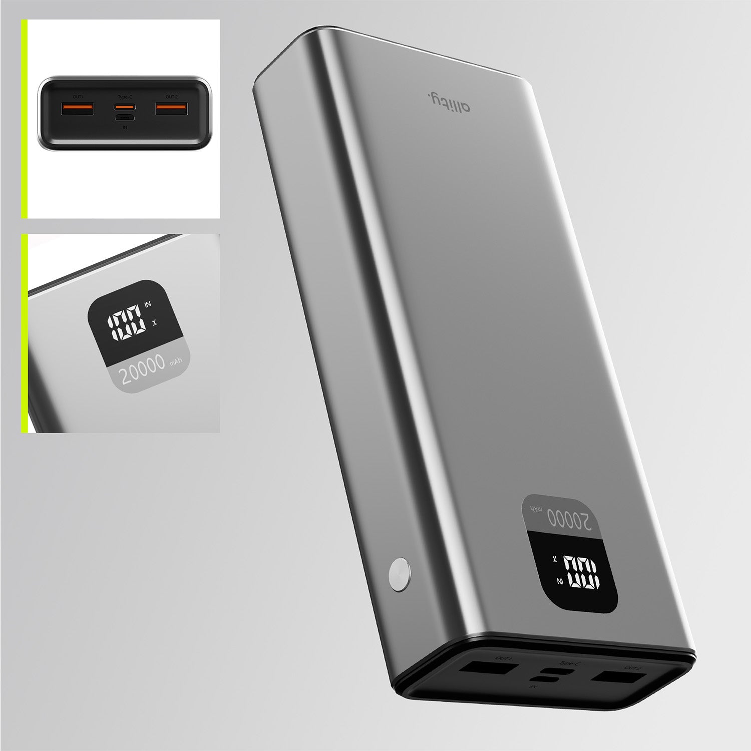 Power bank Allity APB-100 PD QC 22,5W 20.000 mAh γκρι