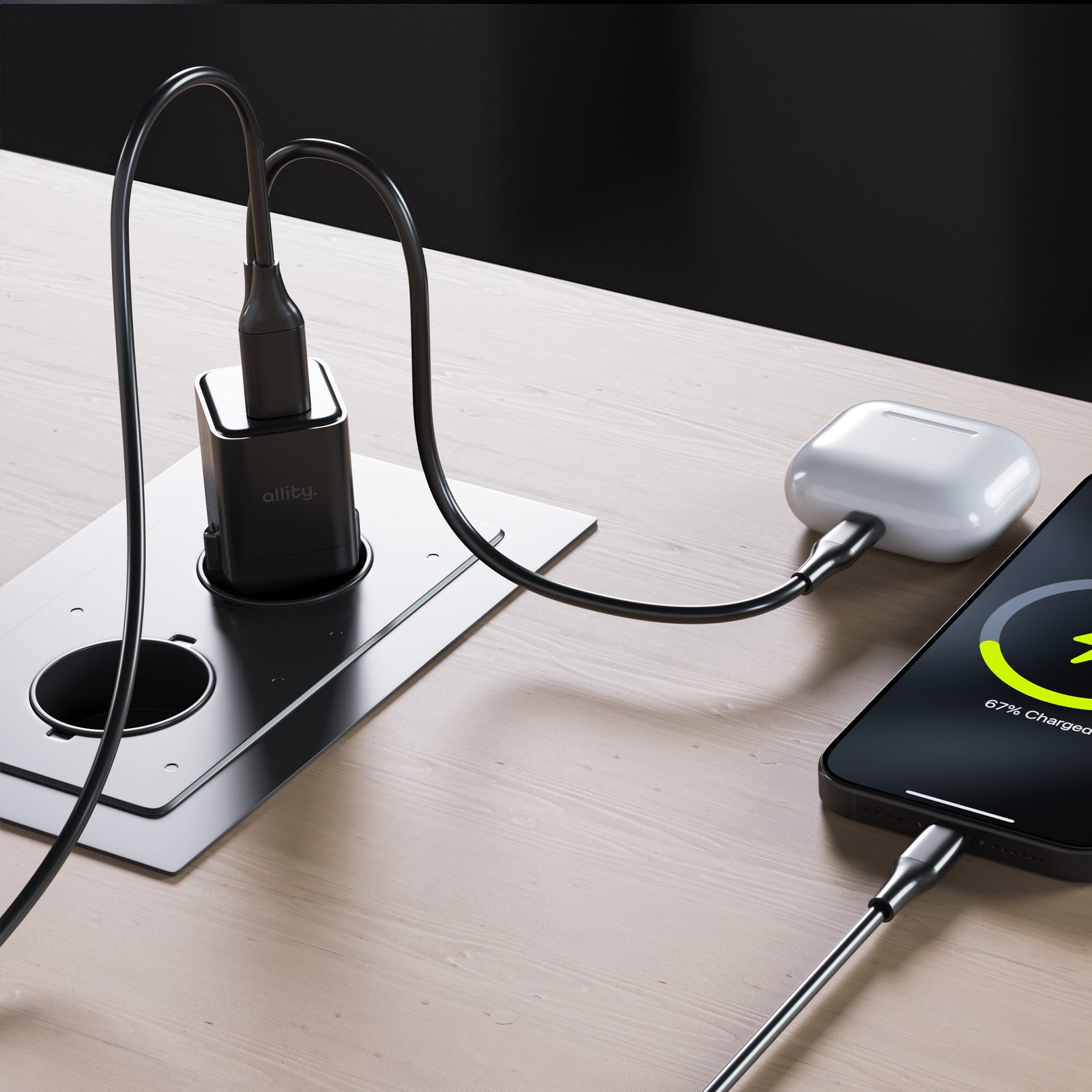 Φορτιστής τοίχου Allity GaN PD QC ATC-01-20WAC 1x USB-c 1x USB-a 20W μαύρος