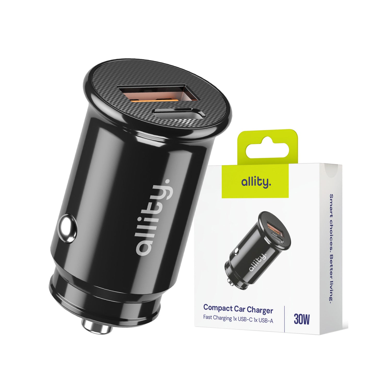 Φορτιστής αυτοκινήτου Allity ACC-100-30WAC 1x USB-c 1x USB-a 30W μαύρος