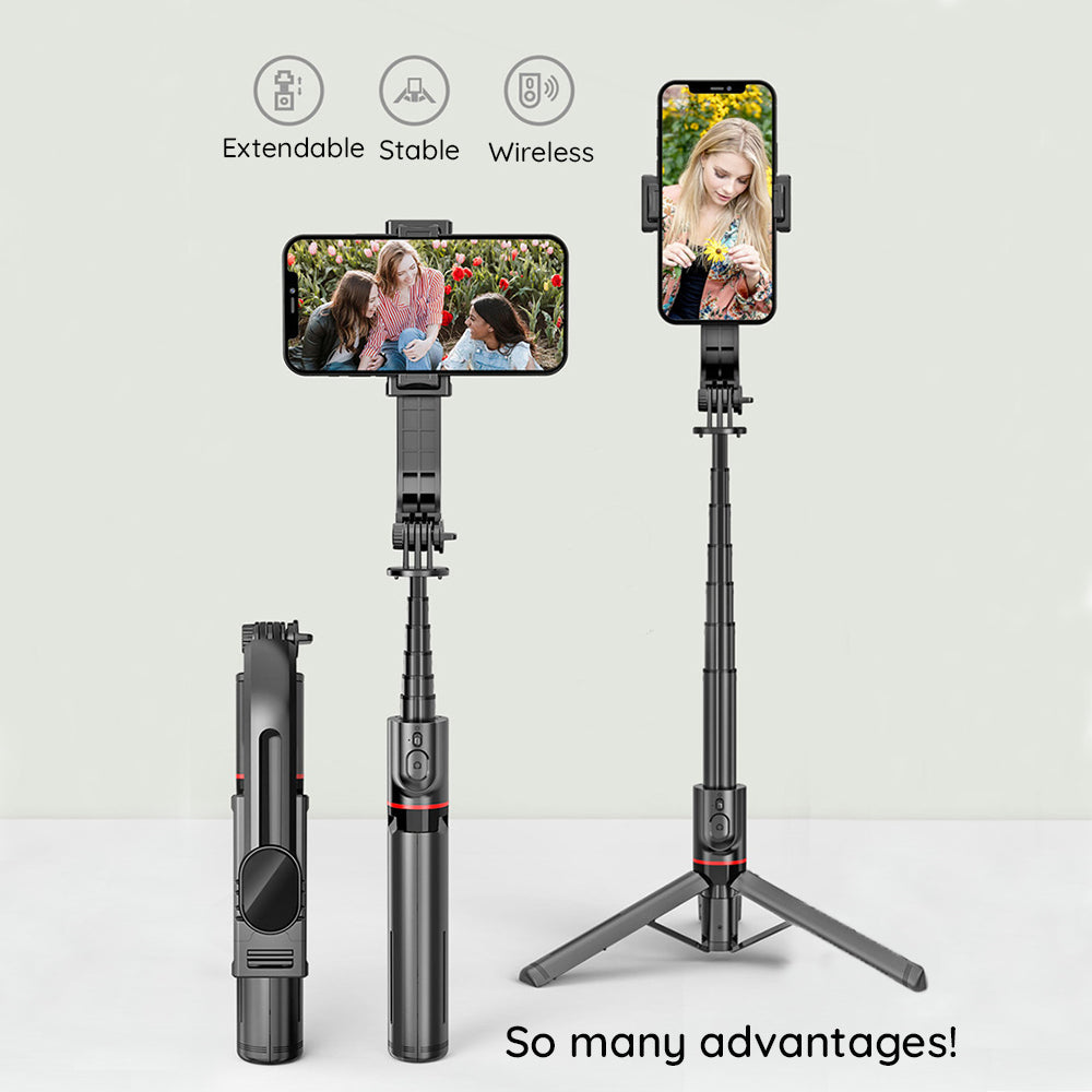 Techsuit - Selfie Stick (L12) - Stable Aluminum Tripod Foldable and Portable with Wireless Remote Control, 106cm - Black