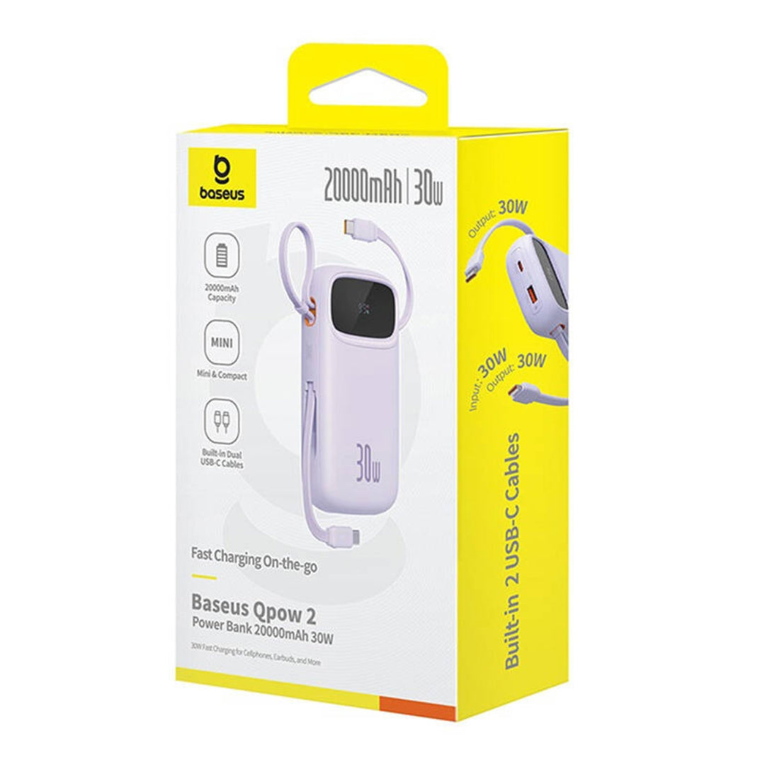 Baseus QPow 2 20000mAh 30W powerbank με 2x USB-C (μωβ)