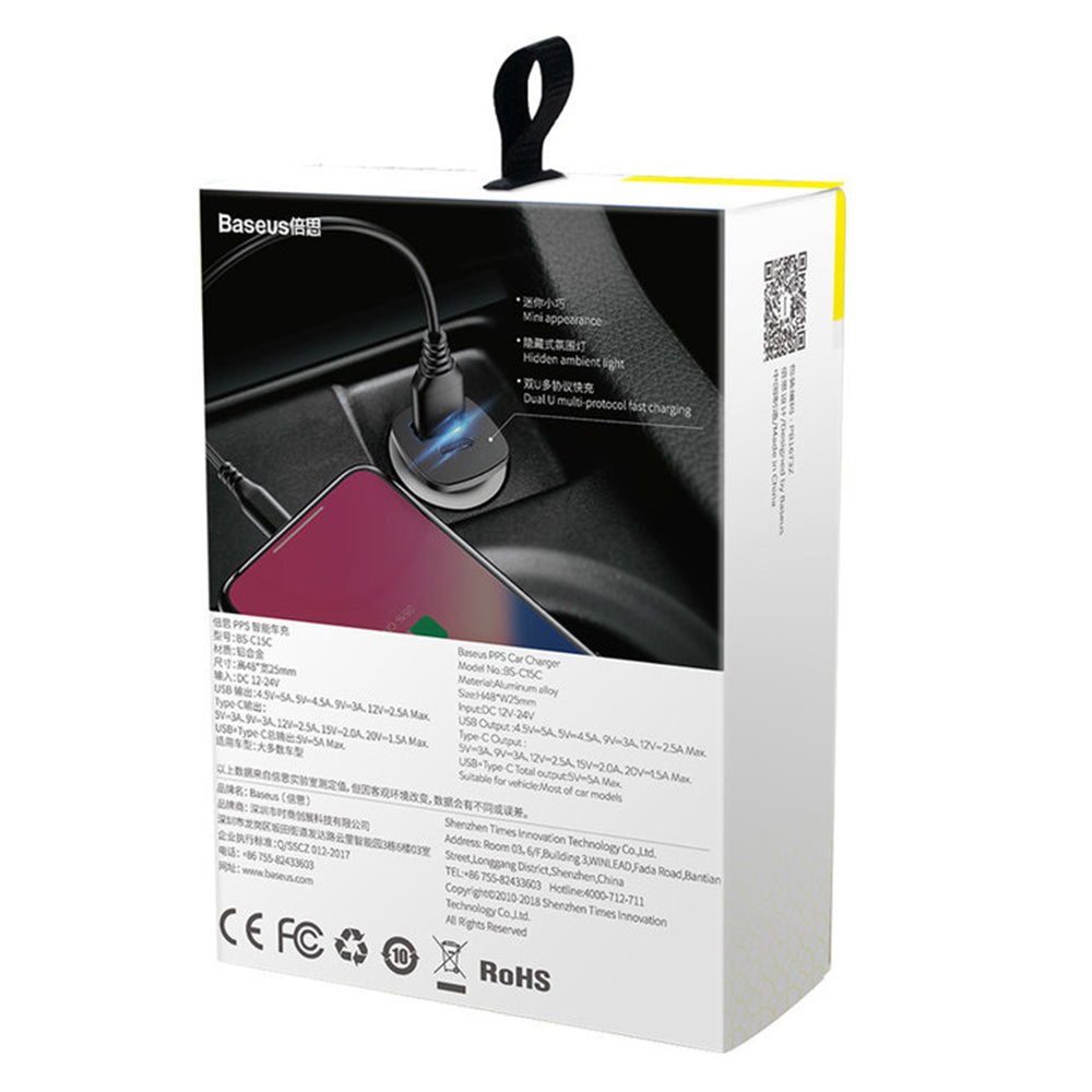 Baseus - Car Charger Square (CCALL-AS01) - USB Type-C, Quick Charge, 5A - Black