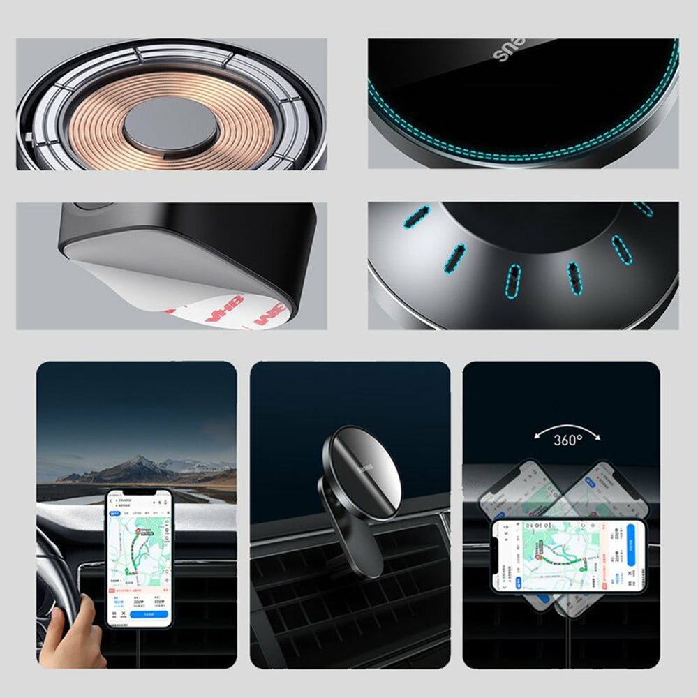 Baseus - Car Holder with Wireless Charging Big Energy (WXJN-01) - for Dashboard, Air Vent, 15W - Black