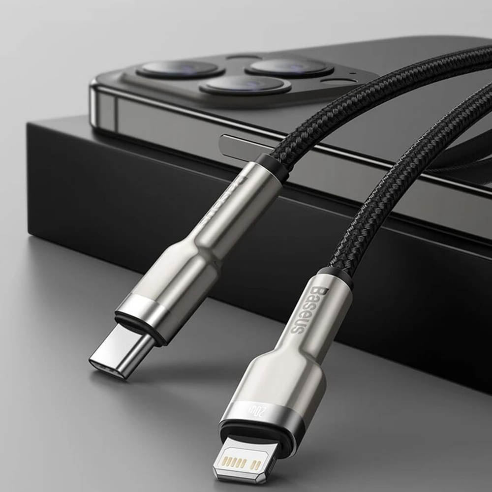 Baseus - Data Cable Cafule Series Metal (CATLJK-A01) - Type-C to Lightning, Fast Charging PD20W, 480Mbps, 2.4A, 1m - Black