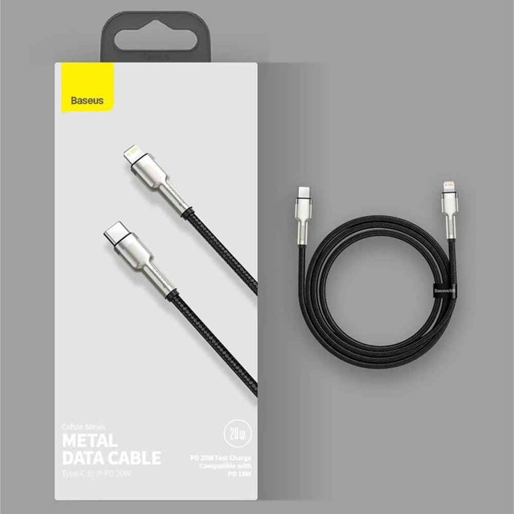 Baseus - Data Cable Cafule Series Metal (CATLJK-01) - Type-C to Lightning, 20W, 25cm - Black