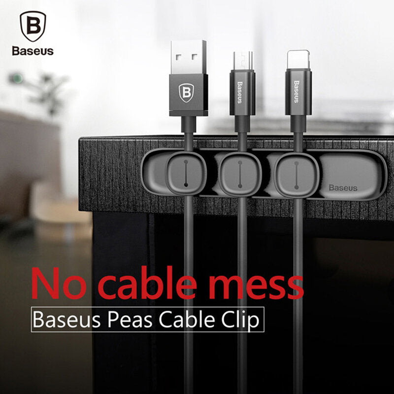 Baseus - Cable Organizer (ACWDJ-01) - 3 Holder Clips, 3M Adhesive, Flexible Silicone Tips - Black