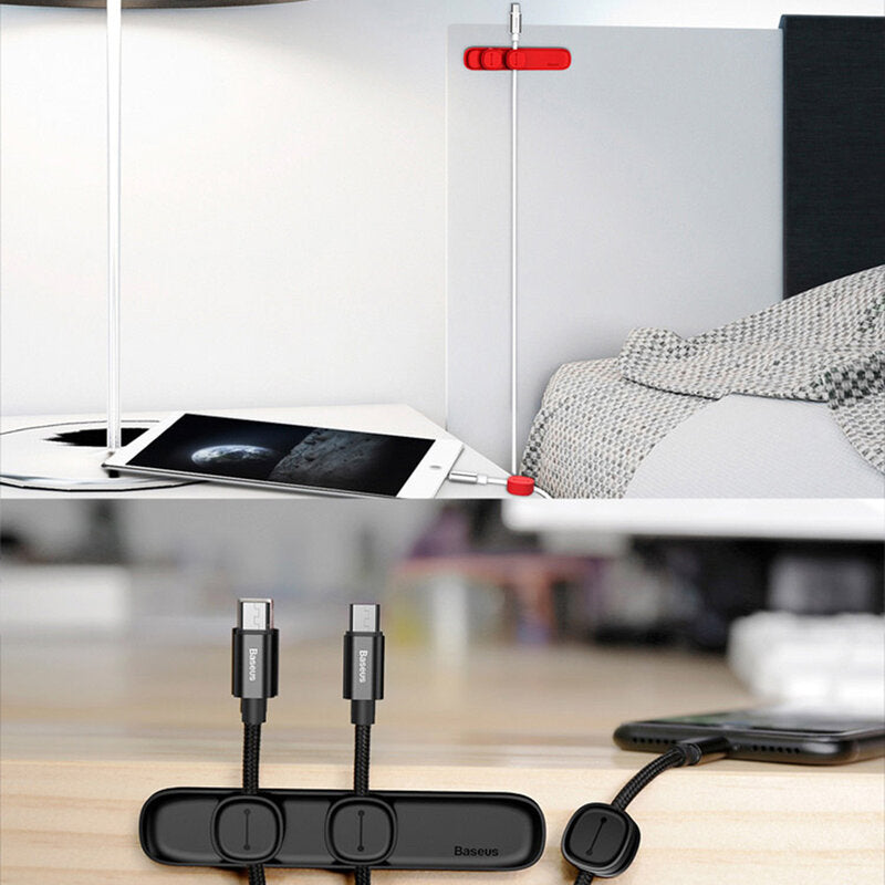 Baseus - Cable Organizer (ACWDJ-01) - 3 Holder Clips, 3M Adhesive, Flexible Silicone Tips - Black