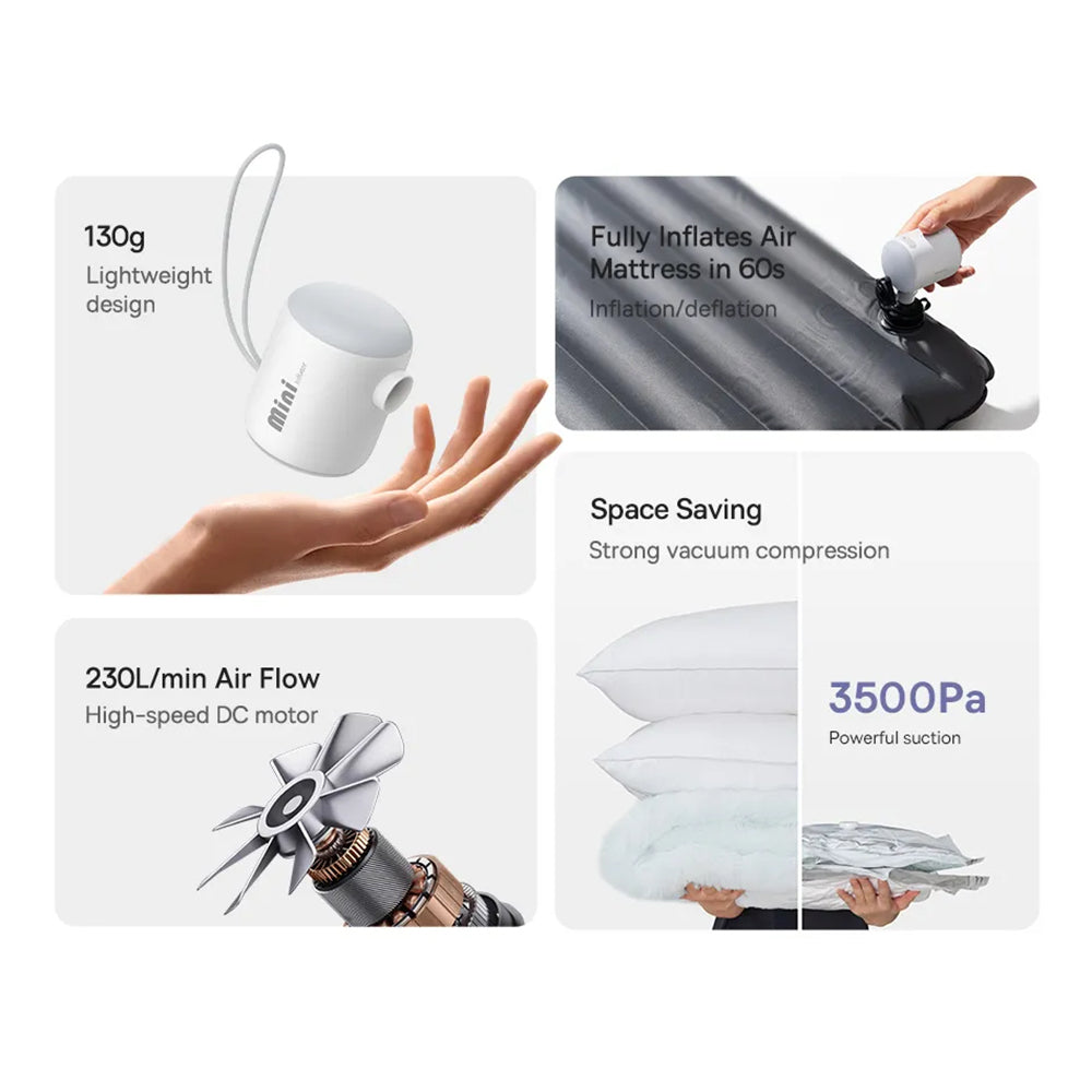 Baseus - Air Pump PocketGo (C11157700221-00) - Portable, Rechargeable, Multifunctional, LED Light, 230l/min, 3.5kPa - White