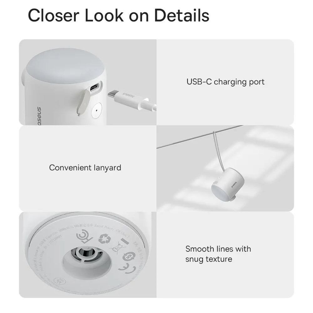 Baseus - Air Pump PocketGo (C11157700221-00) - Portable, Rechargeable, Multifunctional, LED Light, 230l/min, 3.5kPa - White