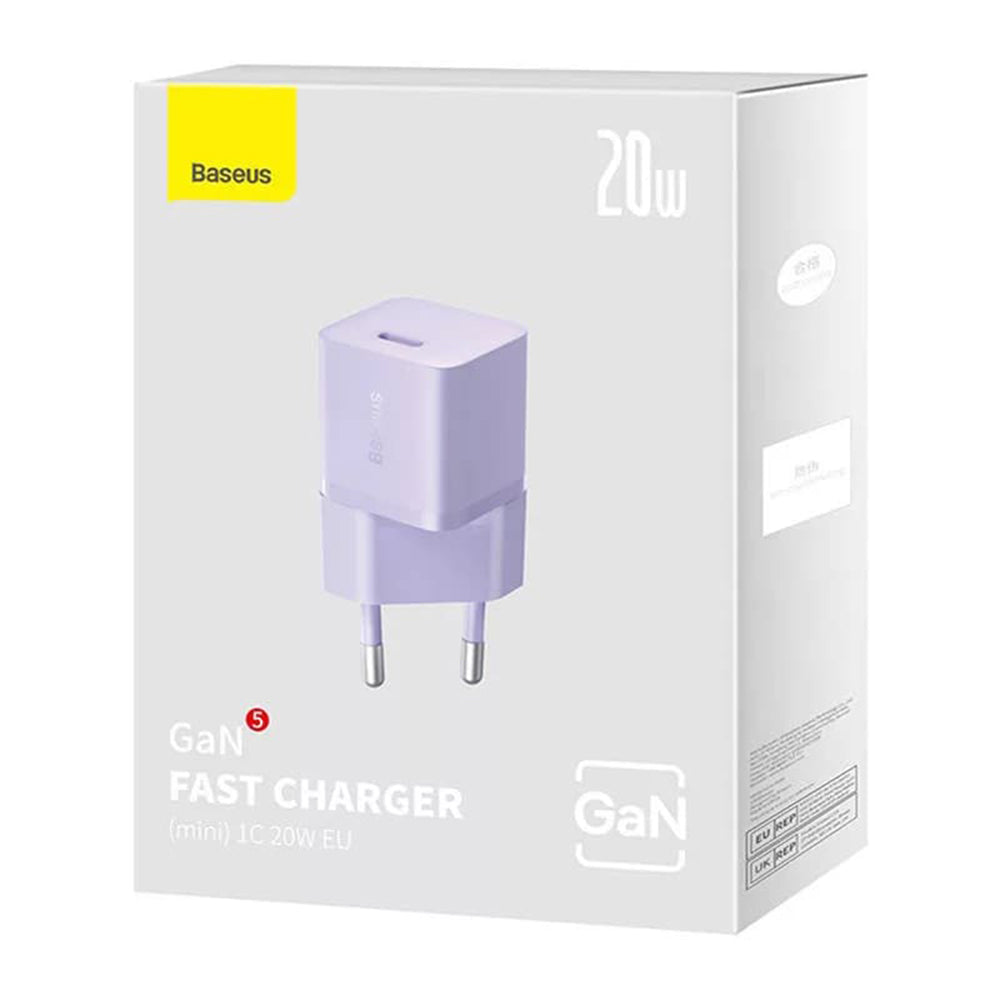 Baseus - Wall Charger (CCGN050105) - GaN, Type-C, Fast Charging, 20W - Purple