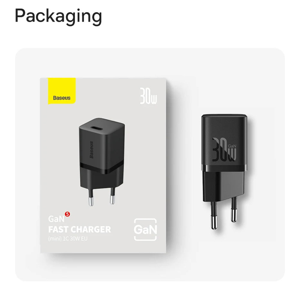 Baseus - Wall Charger (CCGN070401) - GaN, Type-C, Fast Charging, 30W - Black