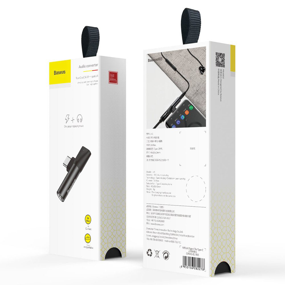 Baseus - Audio Adapter L41 (CATL41-01/A10229300117-Z1) - Type-C to Type-C, Jack 3.5 mm - Black