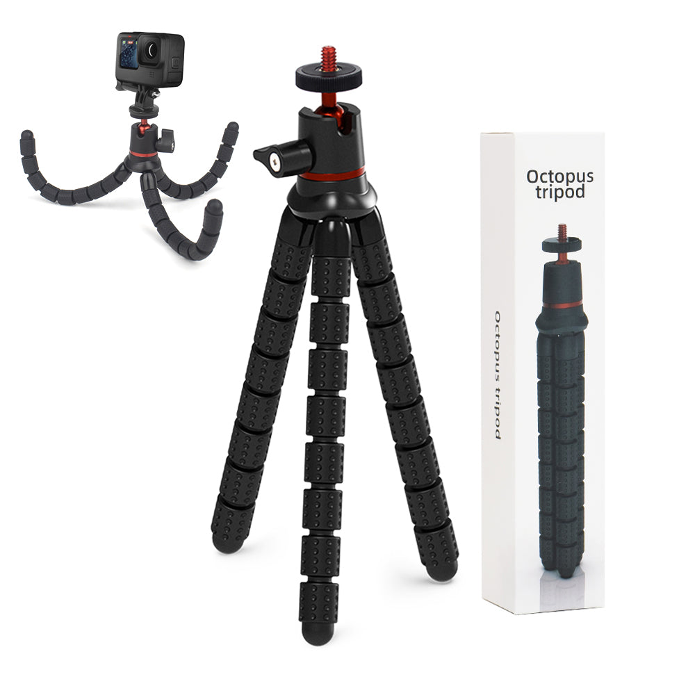 Techsuit - Octopus Tripod (JX-004) - for Phone and GoPro Action Camera, Portable, Flexible - Black