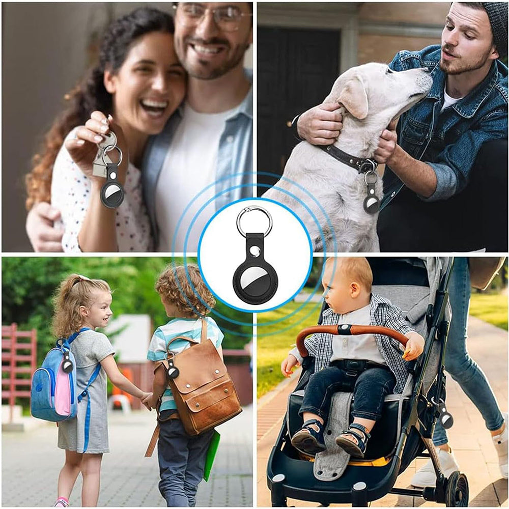 Techsuit - Secure Leather Holder (SLH1) - Apple AirTag Case, with Metal Ring - Black