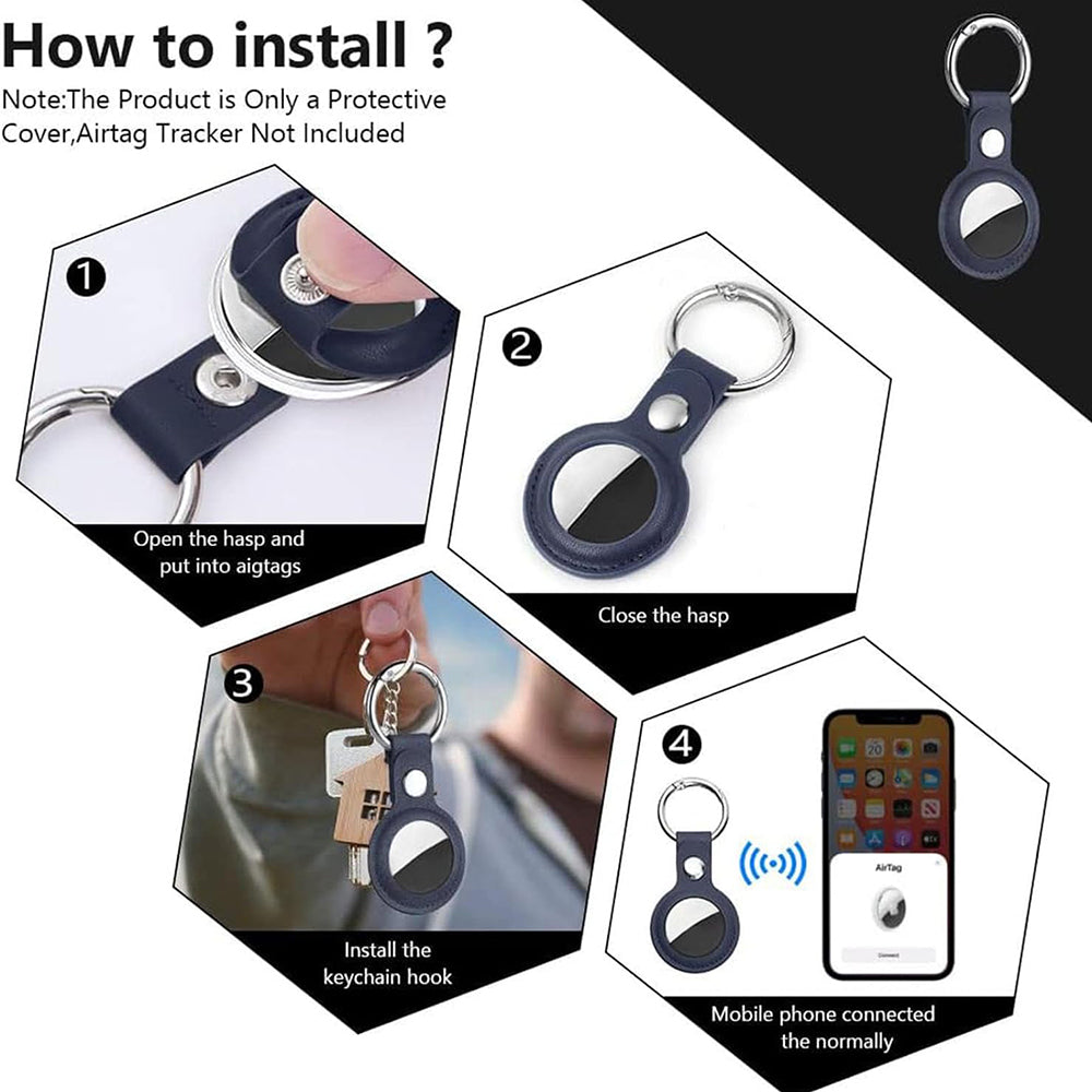 Techsuit - Secure Leather Holder (SLH1) - Apple AirTag Case, with Metal Ring - Blue