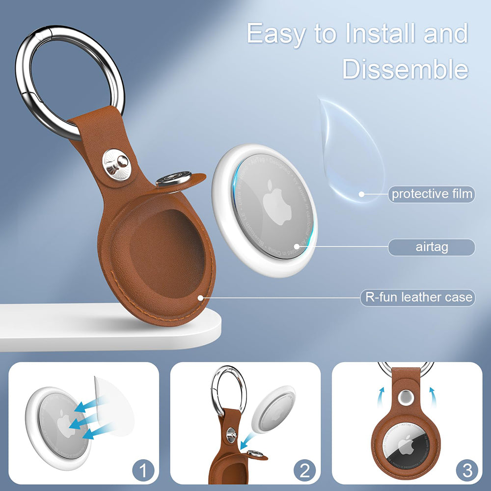 Techsuit - Secure Leather Holder (SLH1) - Apple AirTag Case, with Metal Ring - Blue