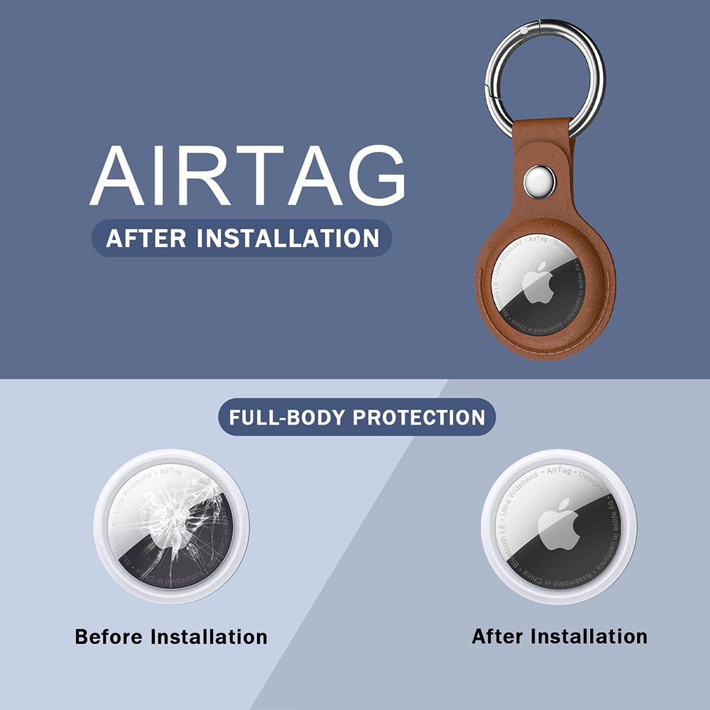 Techsuit - Secure Leather Holder (SLH1) - Apple AirTag Case, with Metal Ring - Blue