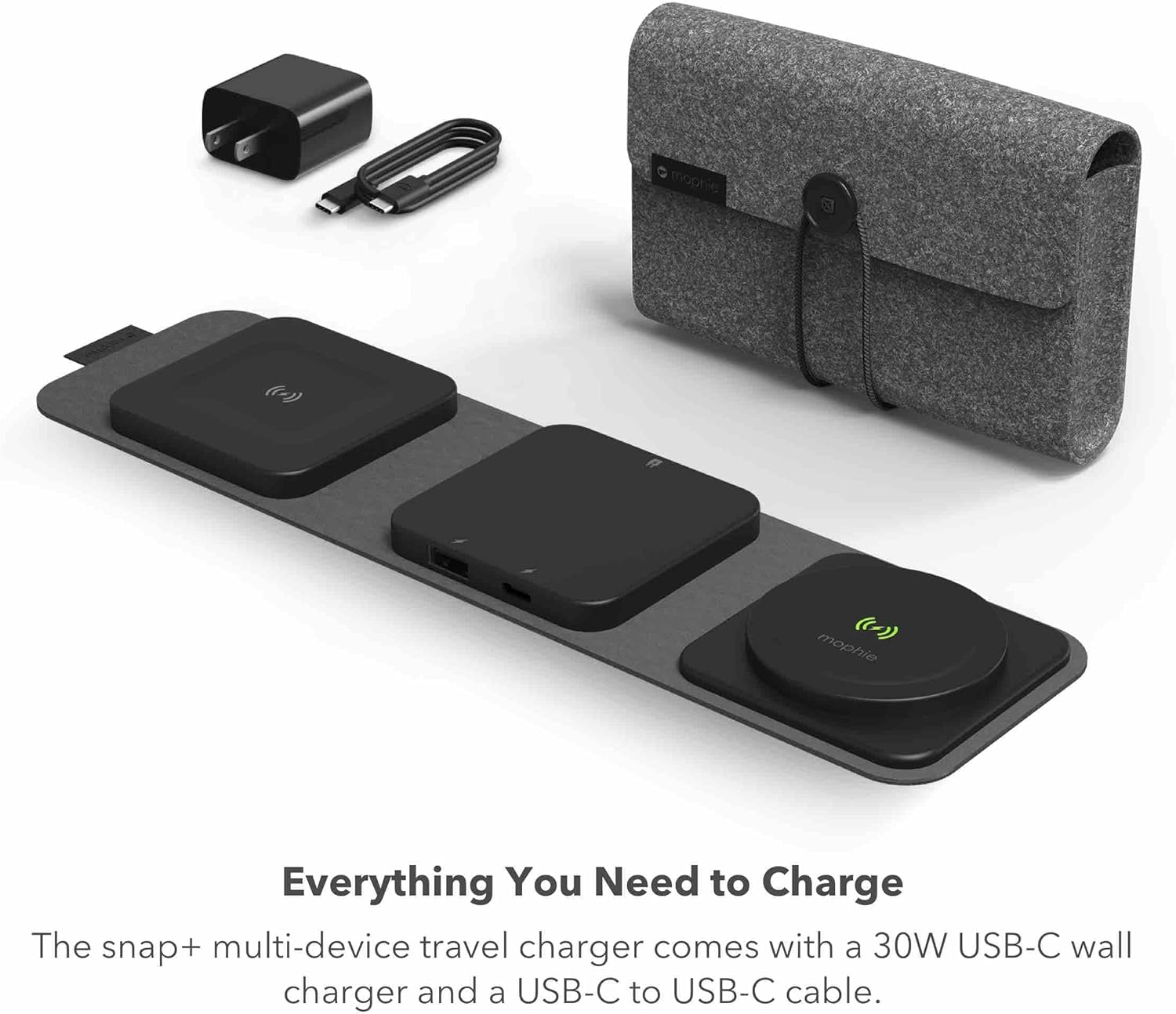 Mophie 2-in-1 Snap+ Travel Charger with Snap Adapter Μαγνητικός πολυφορτιστής ταξιδίου ισχύος 15W σε χρώμα μαύρο/γκρι