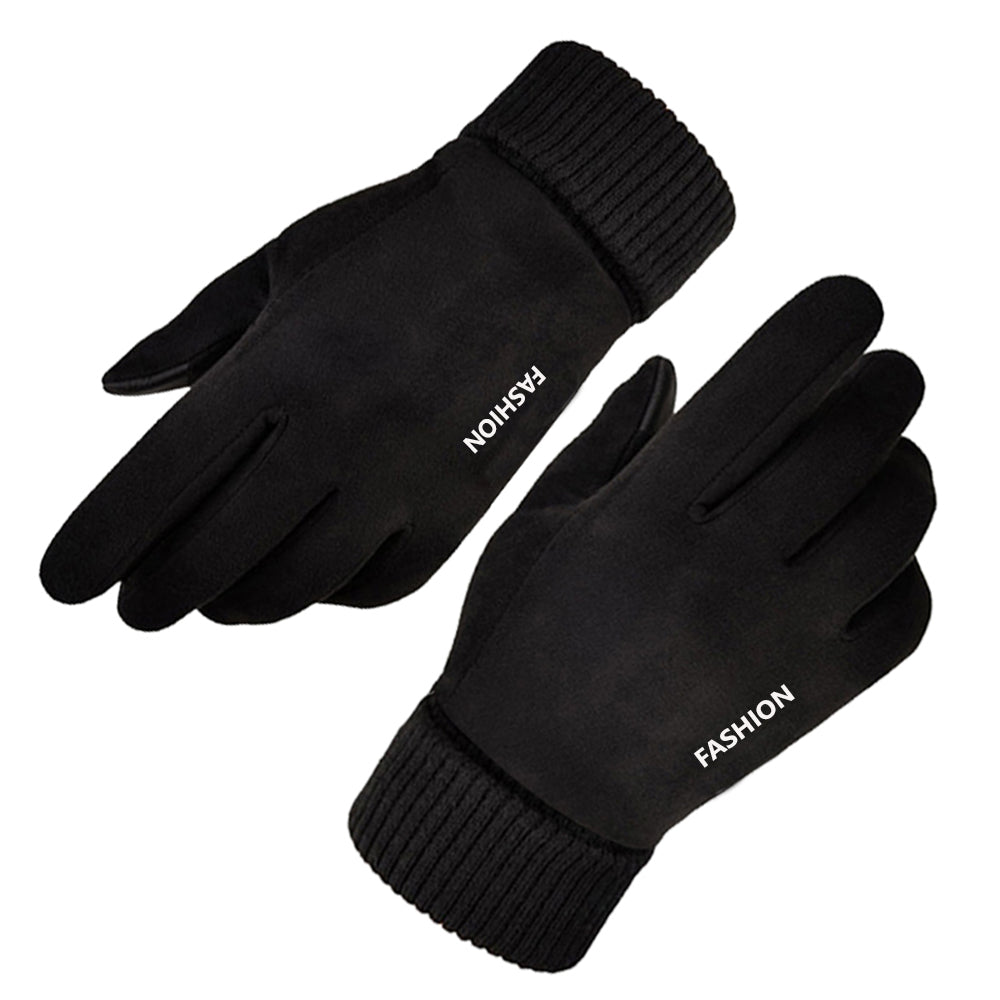 Techsuit - Touchscreen Gloves Suede (ST0010) - PU Leather, Plush Interior - Black