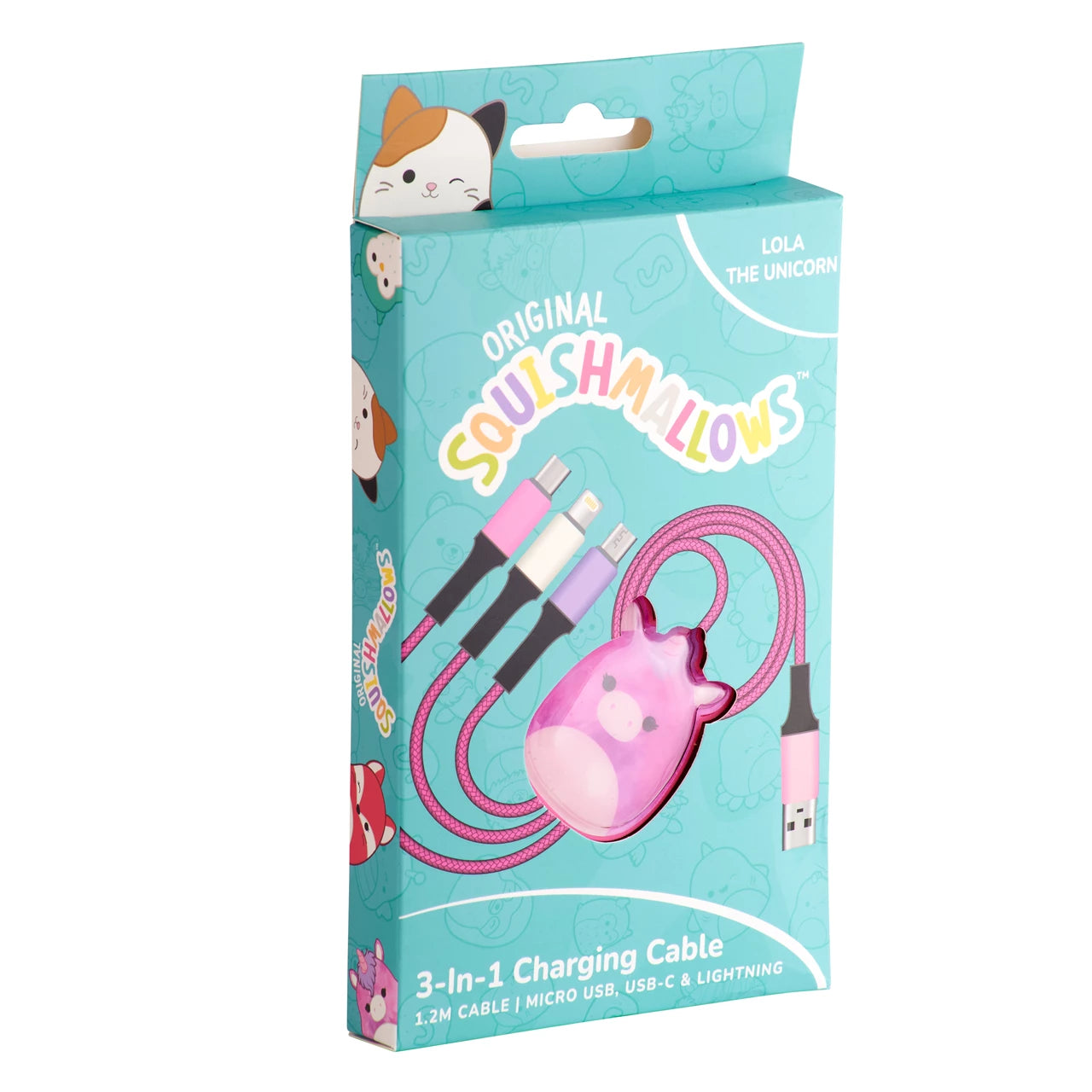 Lazerbuilt Squishmallows Lola the Unicorn – 3-σε-1 Braided καλώδιο φόρτισης μήκους 1,2 μέτρα